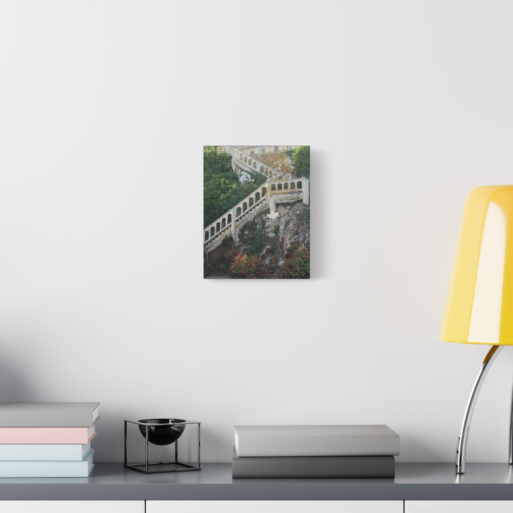 Mediterranean Staircase Matte Canvas Wall Art — Botanical Steps Landscape Print