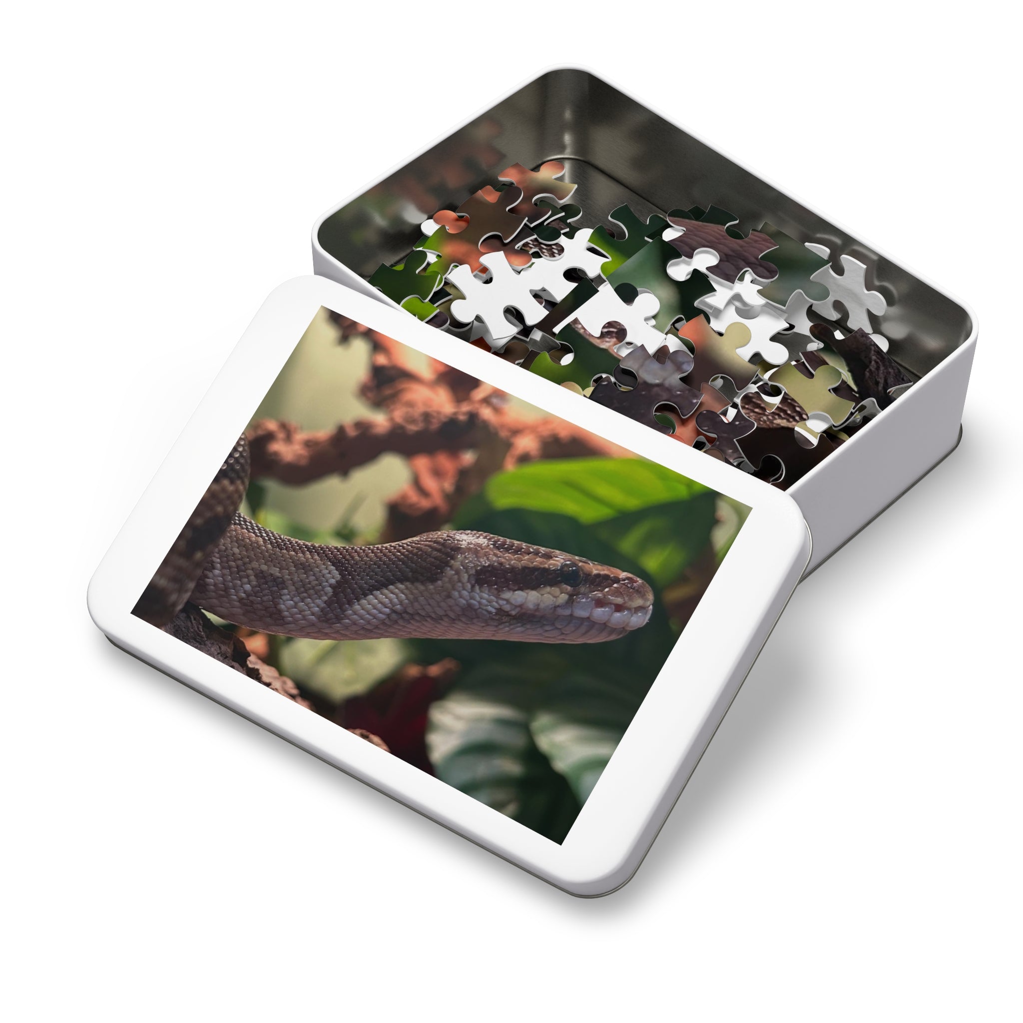 Snake Puzzle — Realistic Ball Python Jigsaw Puzzle with Tin