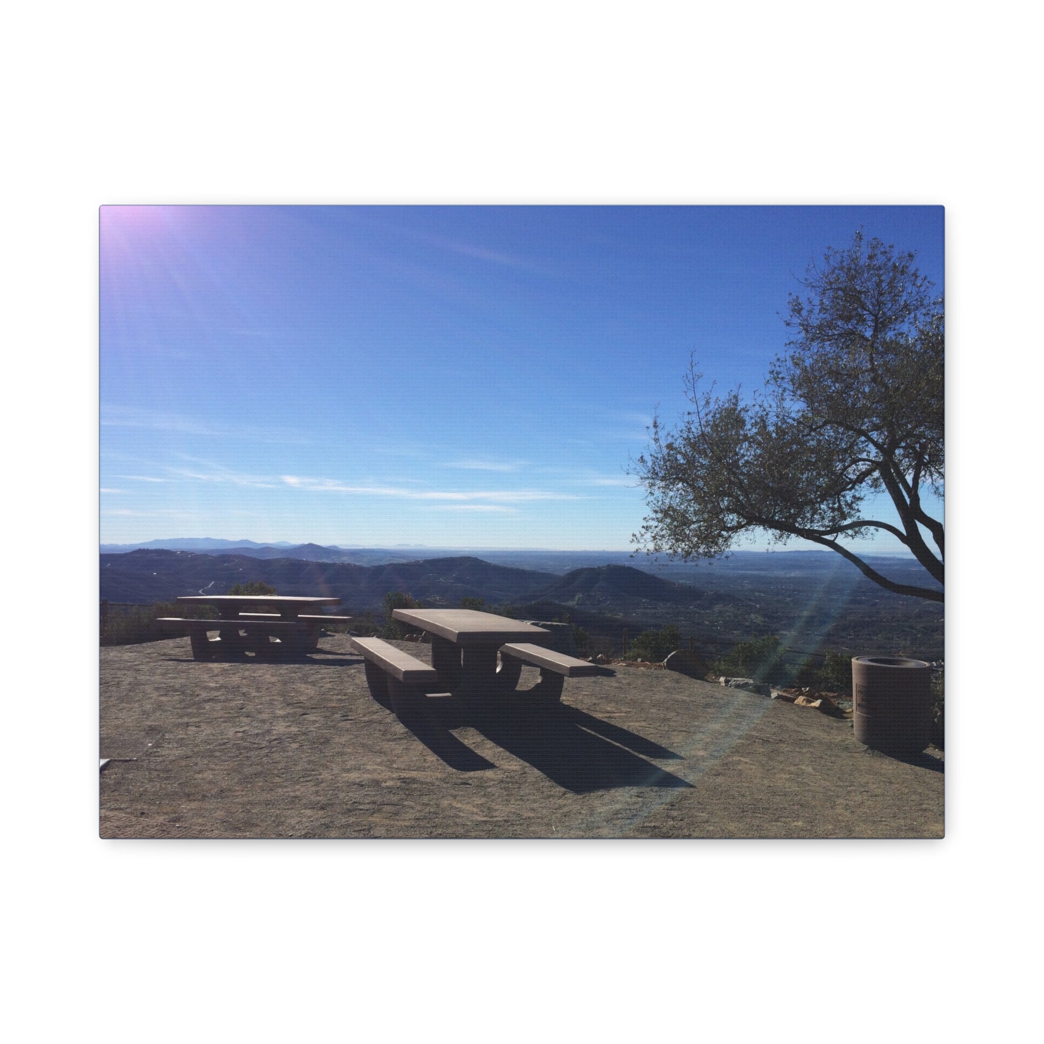 Sunlit Picnic Overlook Matte Canvas Print — Scenic Mountain View Wall Art