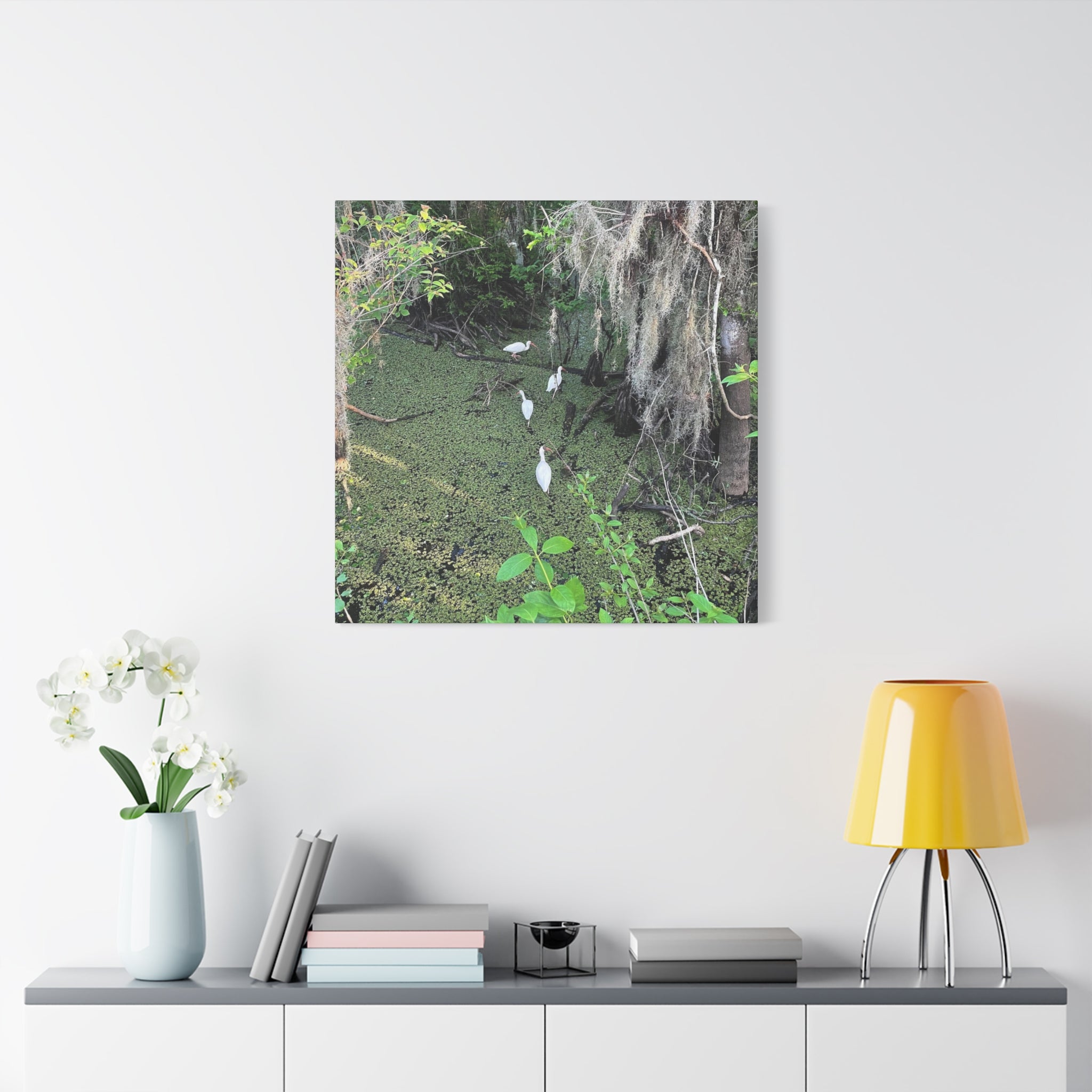 Swamp Egrets Canvas Print — Matte Stretched Nature Wall Art