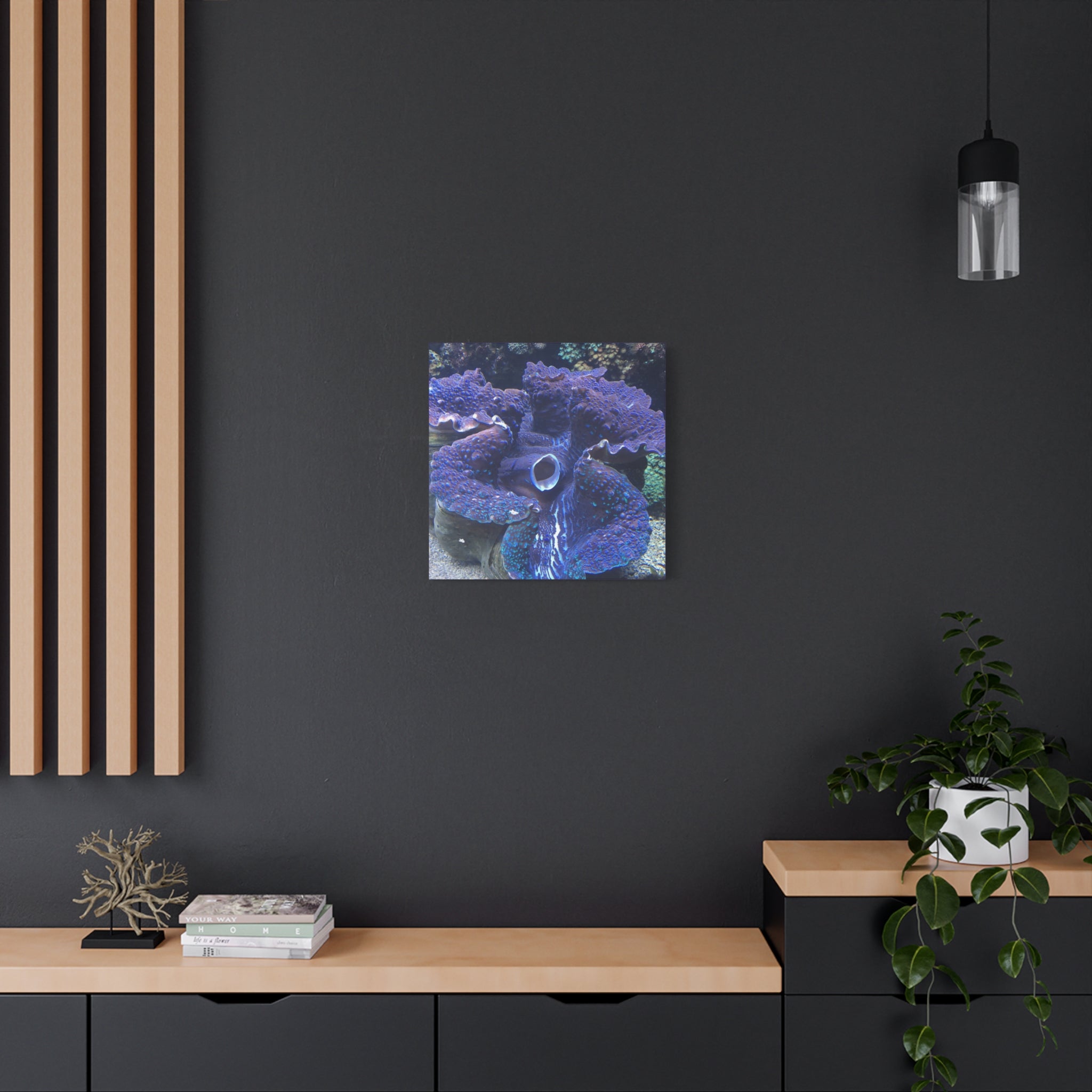 Blue Tridacna Clam Matte Canvas Print — Vibrant Ocean Coral Wall Art