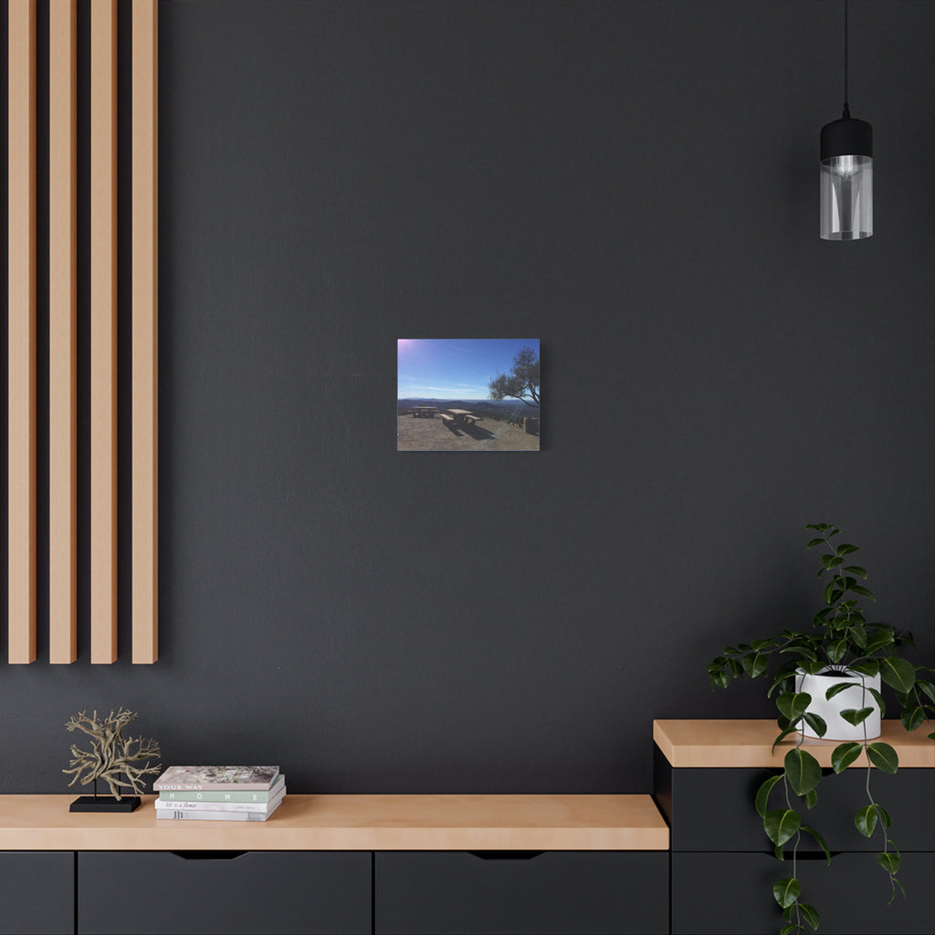 Sunlit Picnic Overlook Matte Canvas Print — Scenic Mountain View Wall Art