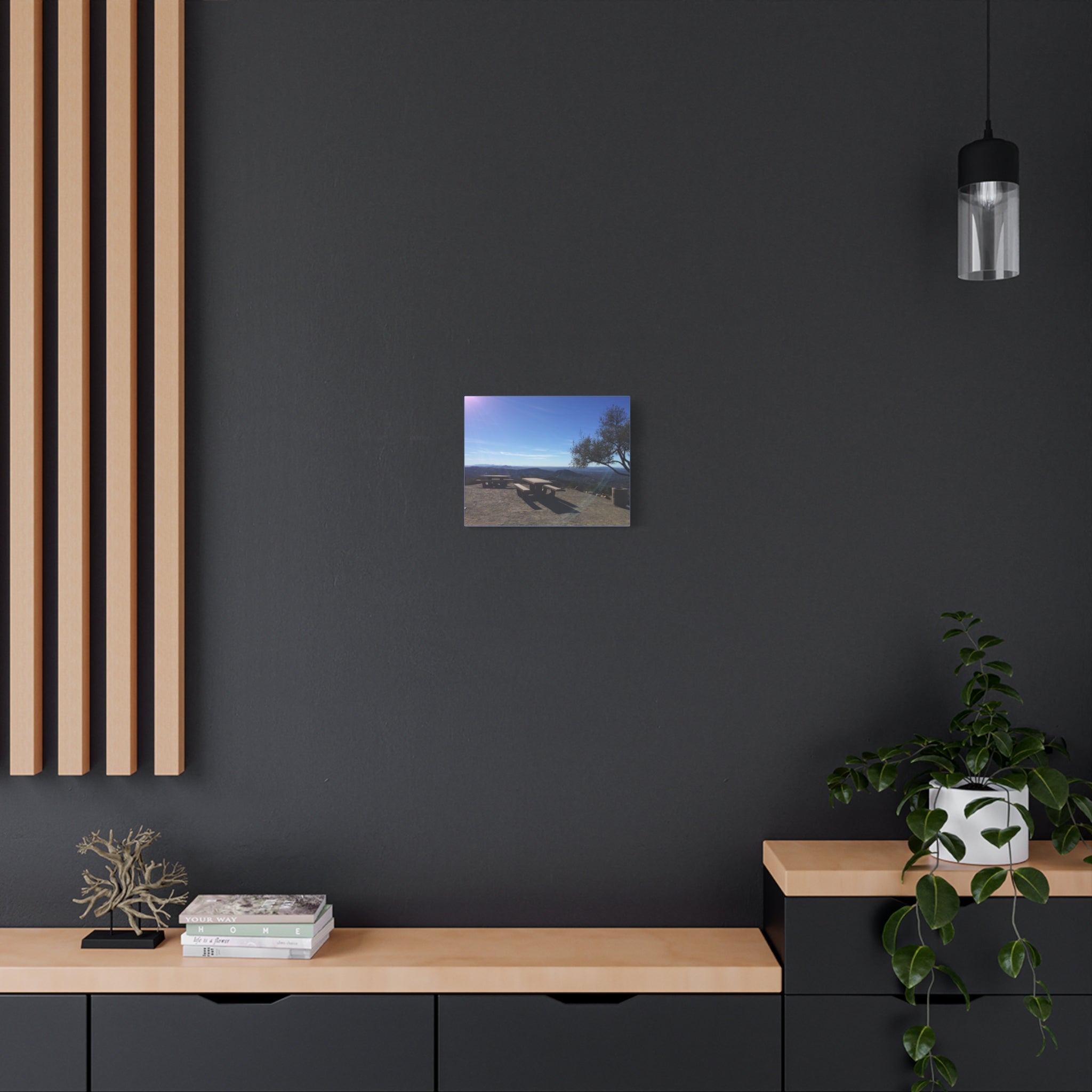 Sunlit Picnic Overlook Matte Canvas Print — Scenic Mountain View Wall Art