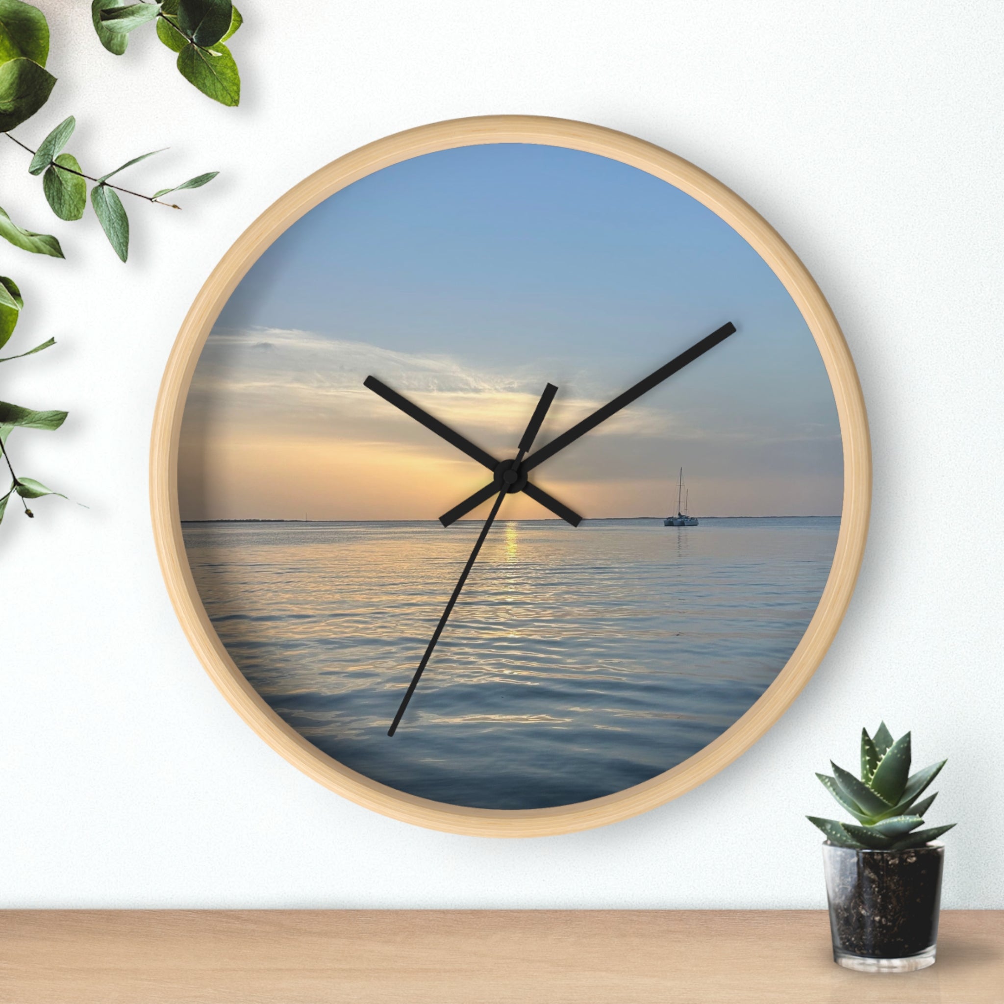 Sunset Sail Wall Clock — Coastal Sunset Seascape Home Decor