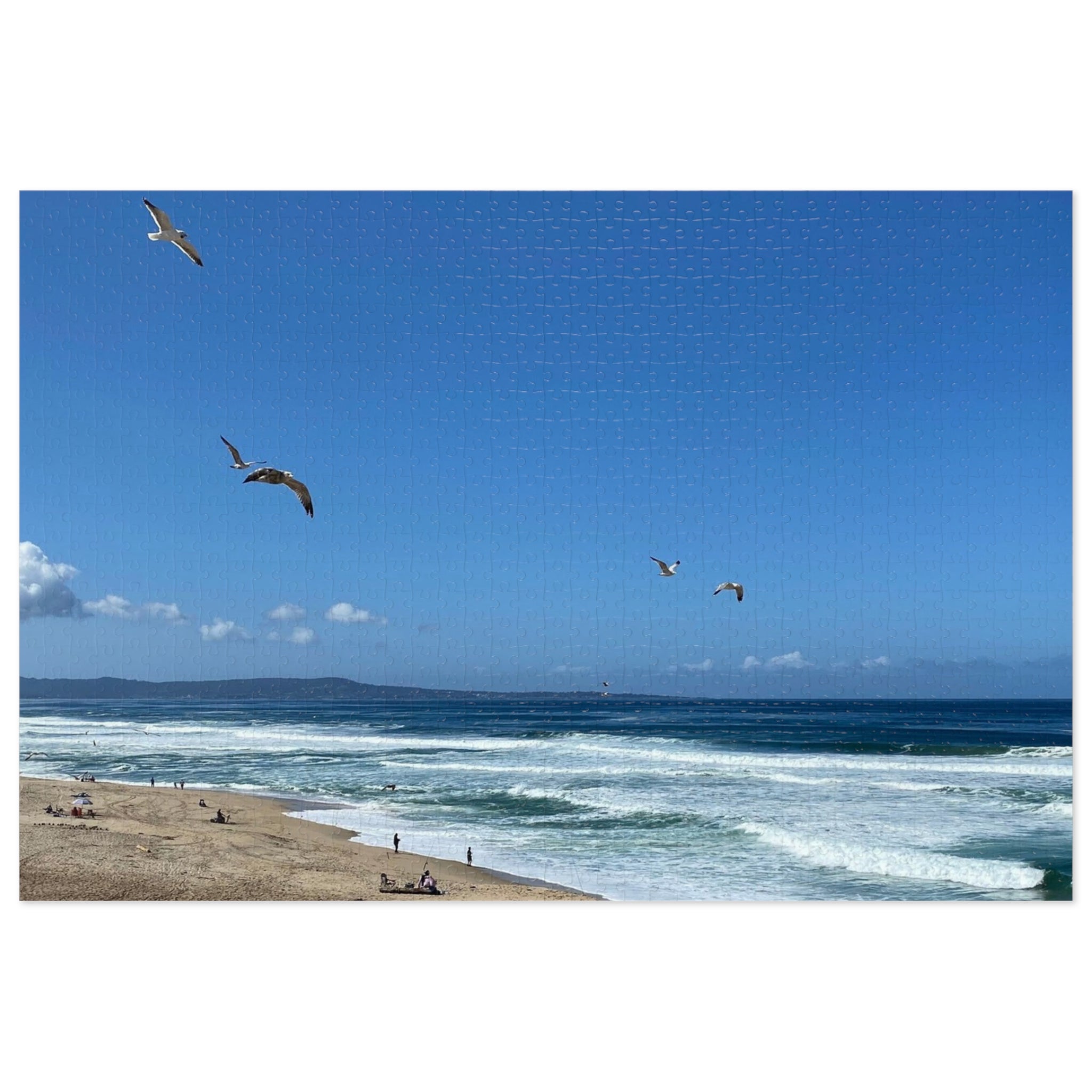 Seagulls Over Beach Jigsaw Puzzle with Tin — Coastal Relaxation Gift