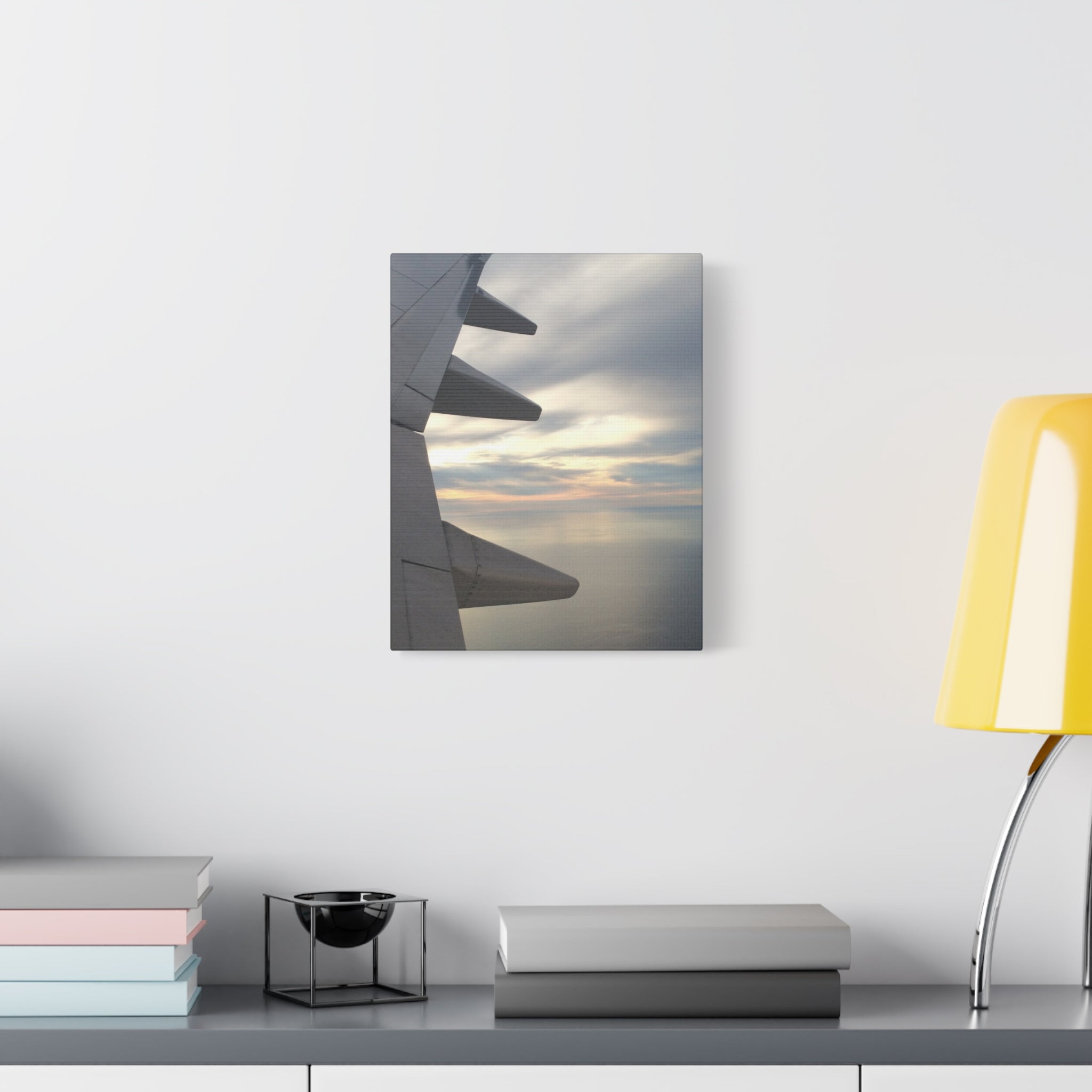 Airplane Wing Sunset Canvas Print — Matte Stretched Wall Art