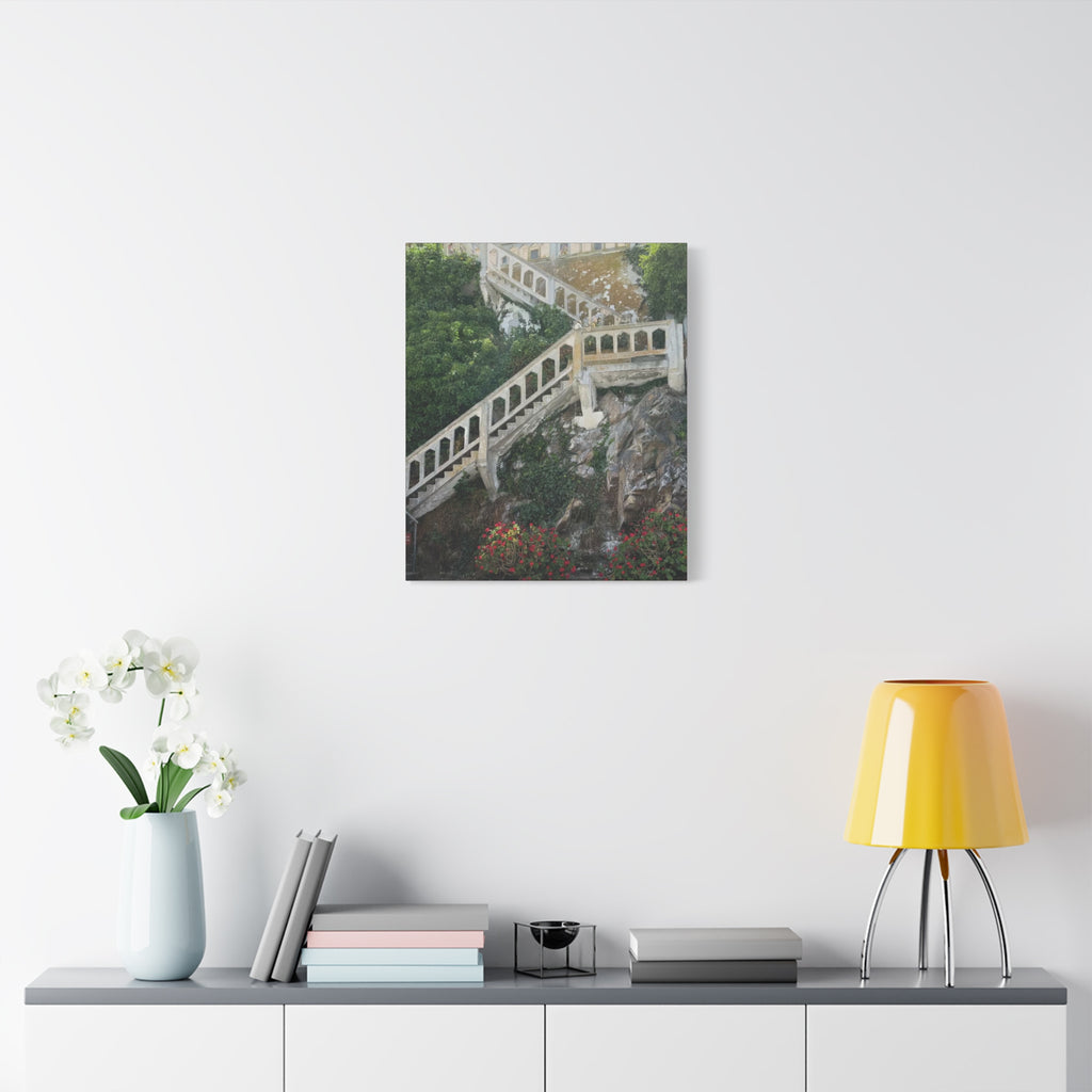 Mediterranean Staircase Matte Canvas Wall Art — Botanical Steps Landscape Print