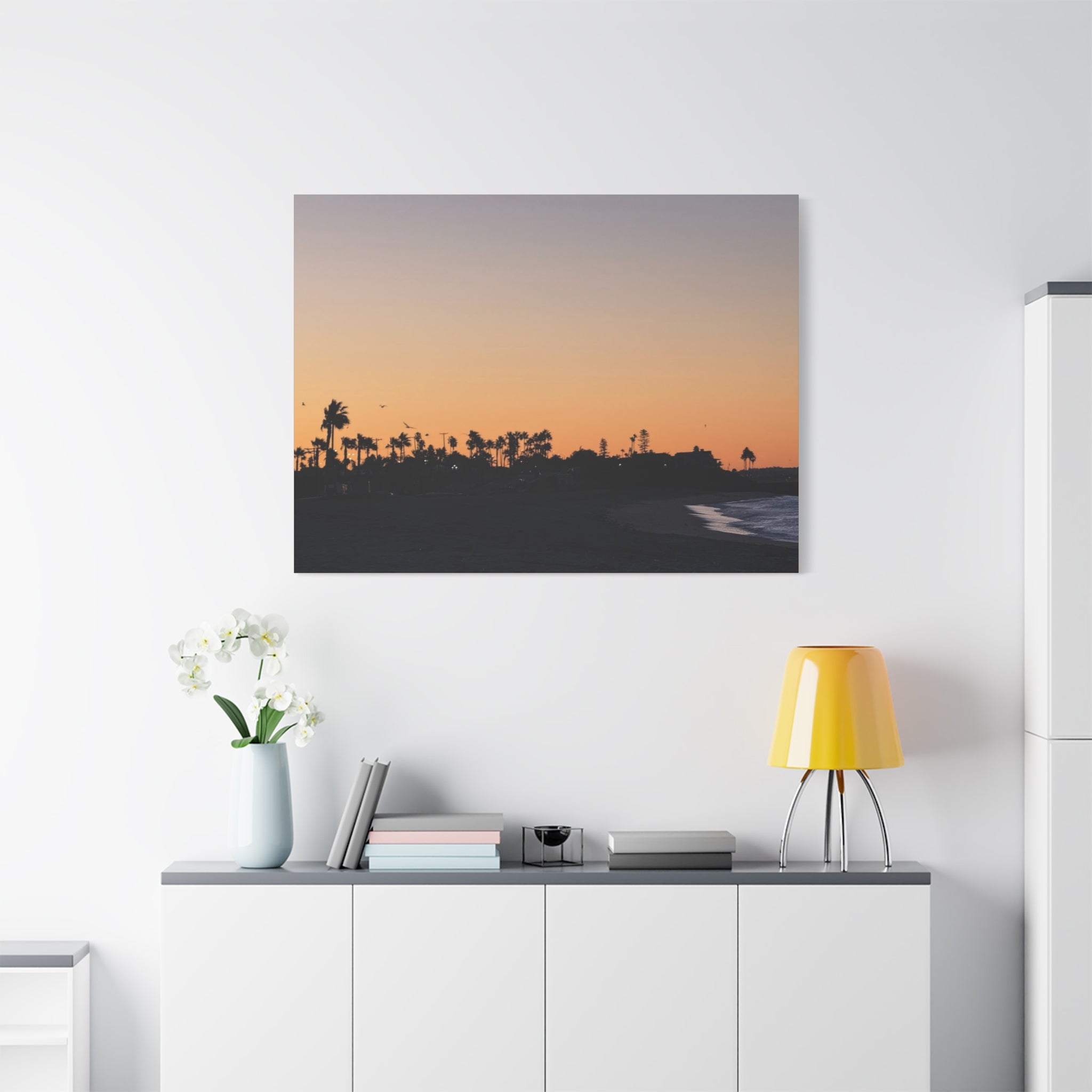 Sunset Beach Silhouette Matte Canvas Print