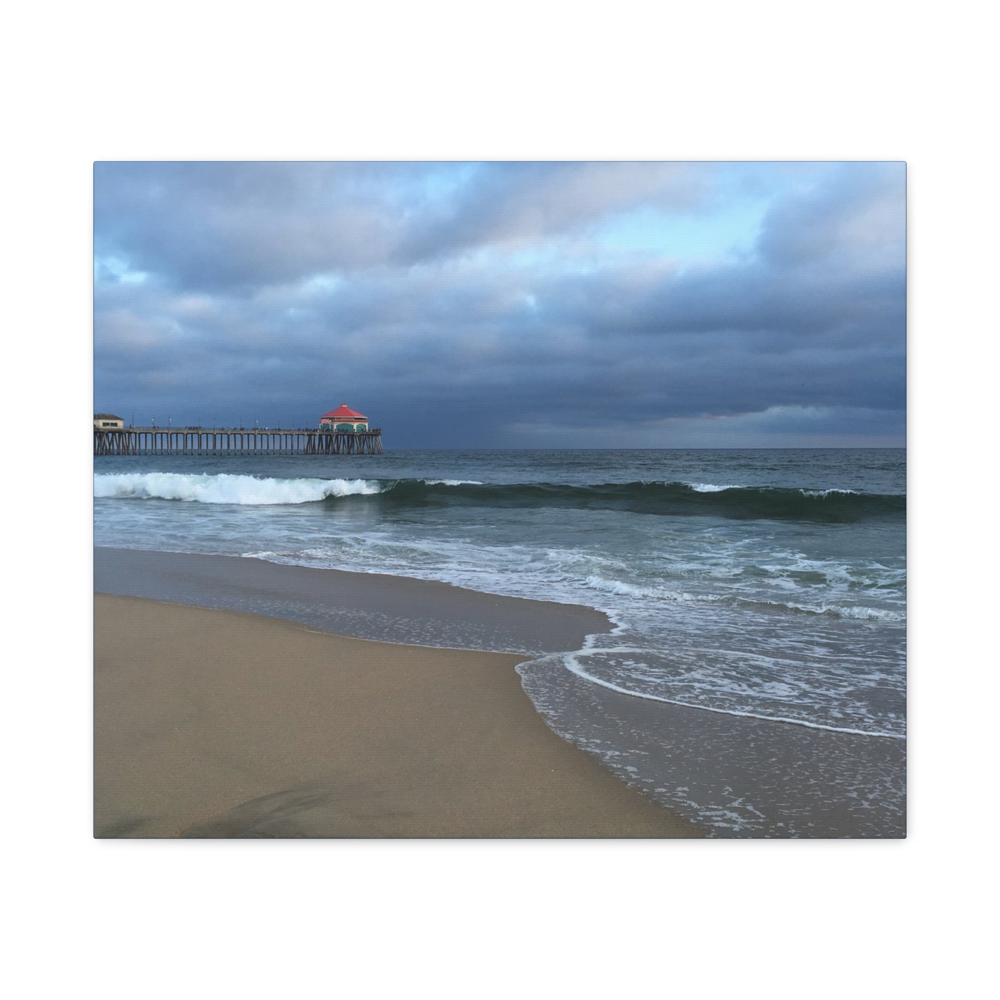 Ocean Pier Beach Canvas Print — Moody Seascape Matte Stretched Wall Art