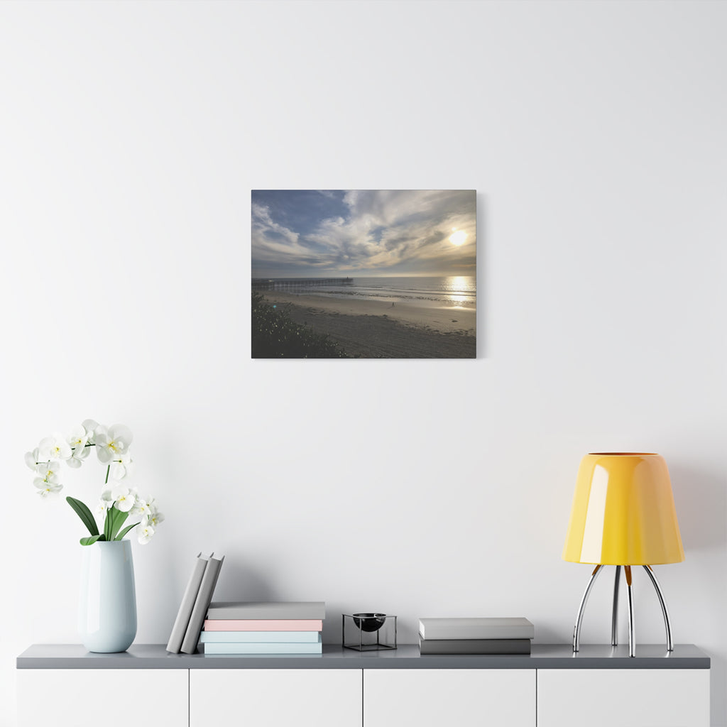 Sunset Pier Beach Canvas Print — Matte Stretched Wall Art