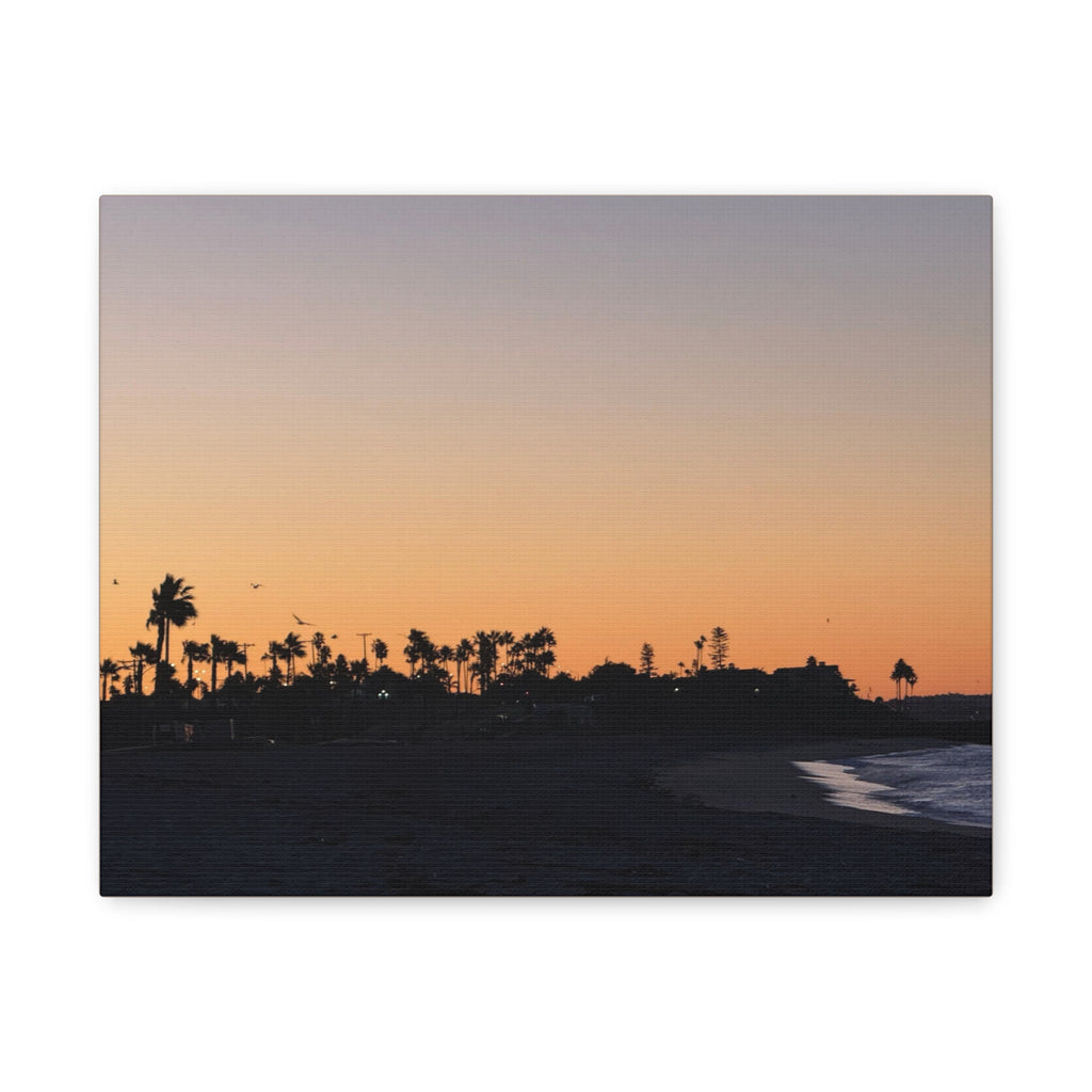 Sunset Beach Silhouette Matte Canvas Print