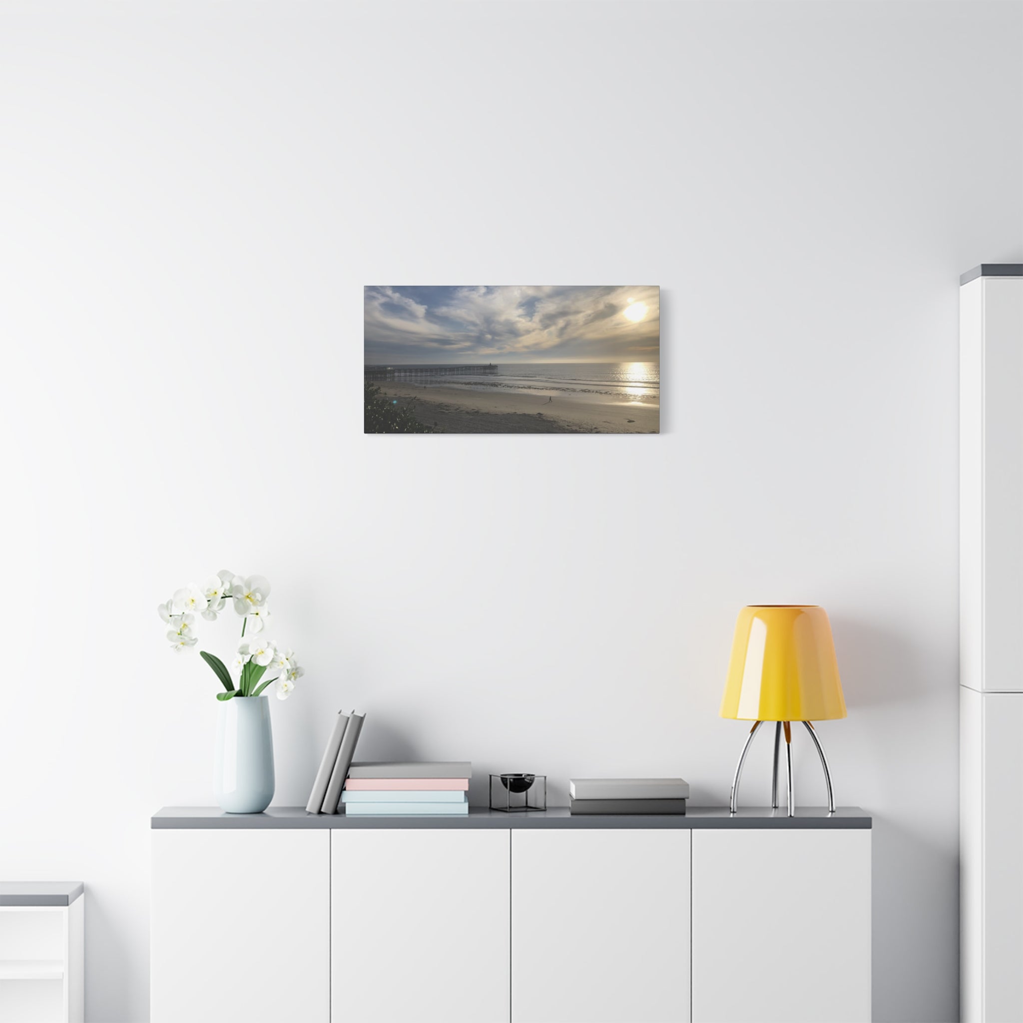 Sunset Pier Beach Canvas Print — Matte Stretched Wall Art