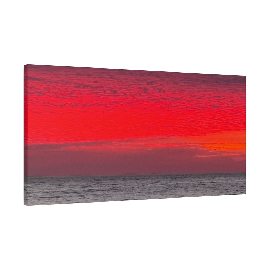 Sunset Horizon Matte Canvas Wall Art — Red Seascape Panorama, Stretched 1.25"