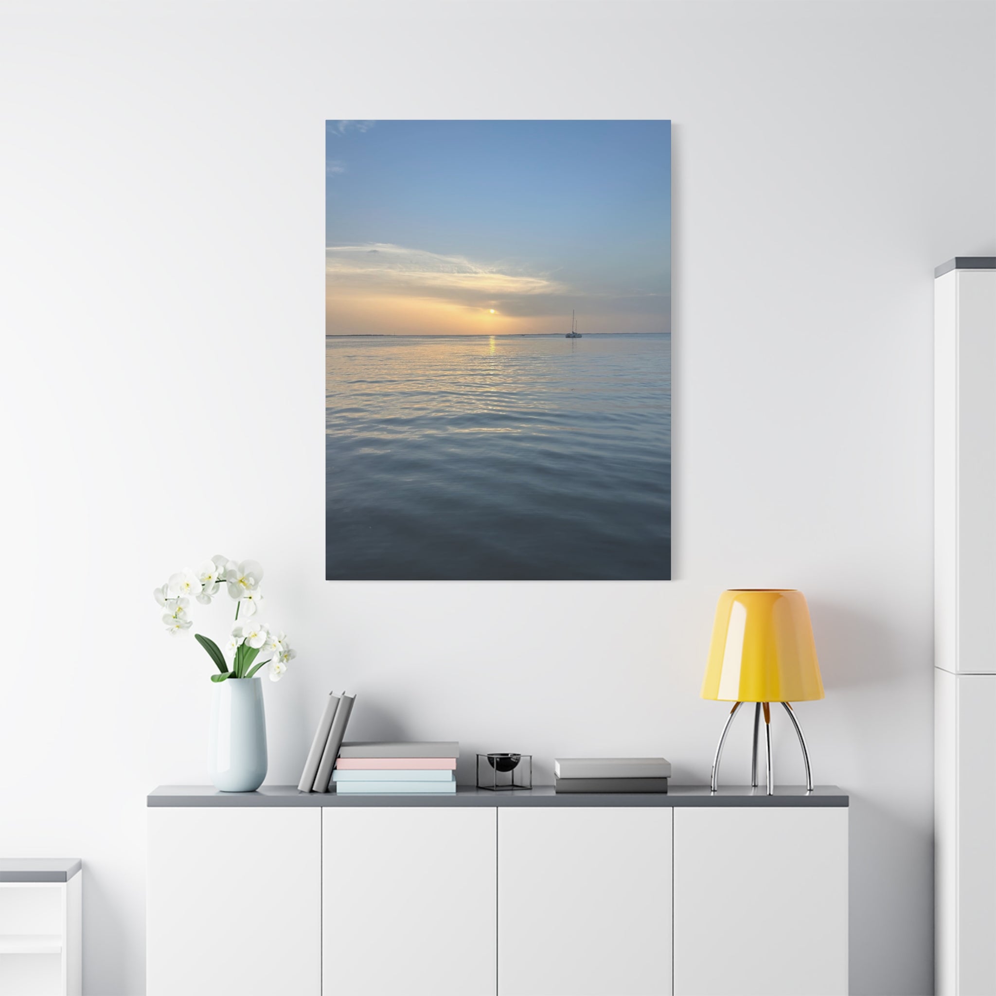 Sunset Sail Matte Canvas Print — Tranquil Ocean Wall Art, Stretched 1.25"