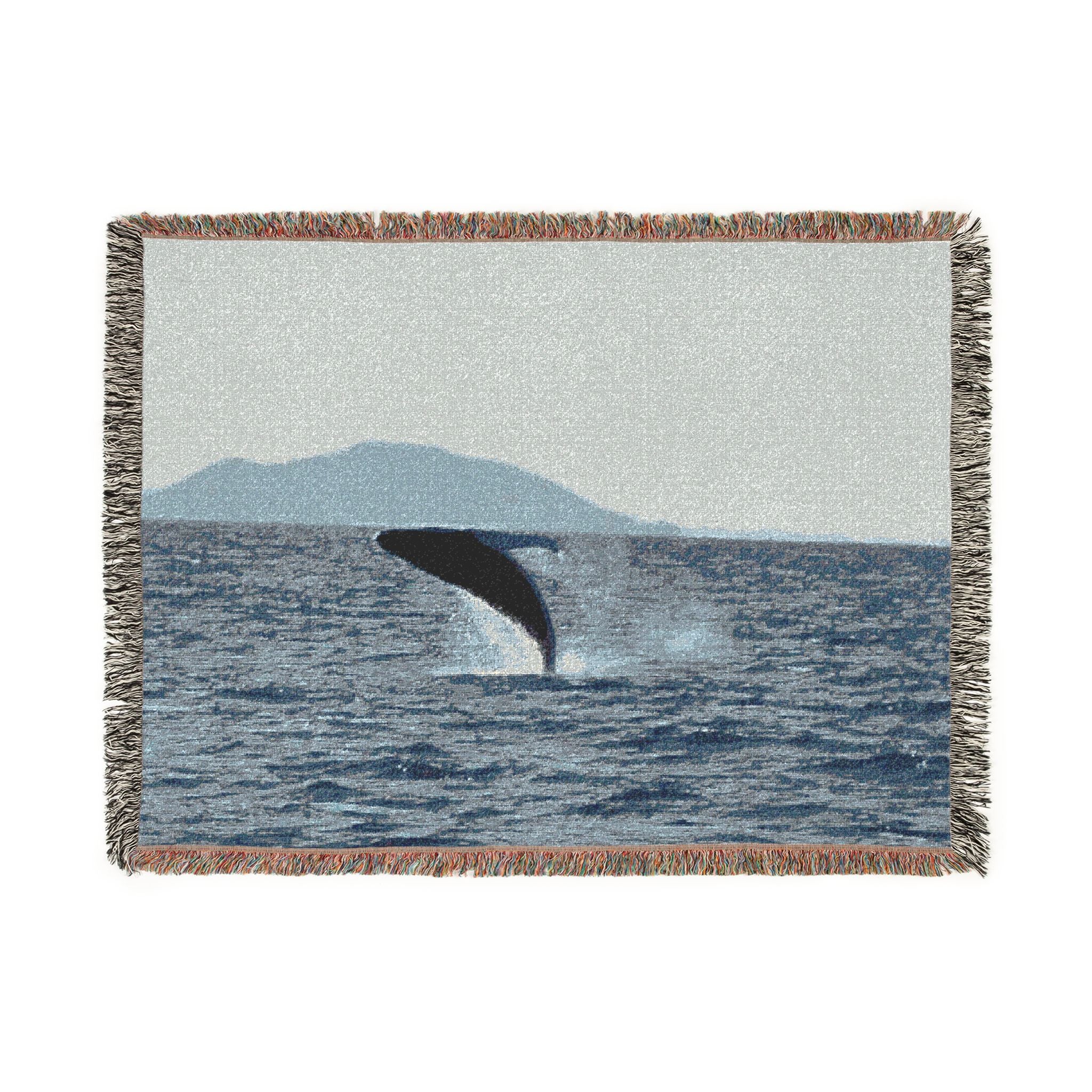 Whale Breach Woven Blanket — Ocean Coastal Throw for Marine Lovers