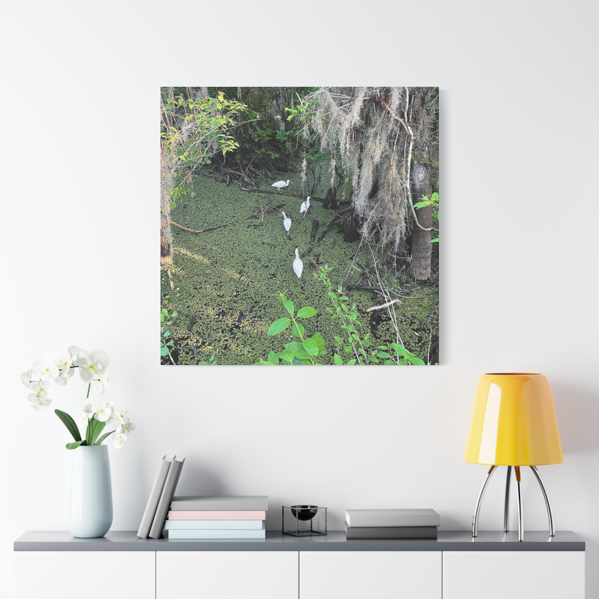 Swamp Egrets Canvas Print — Matte Stretched Nature Wall Art