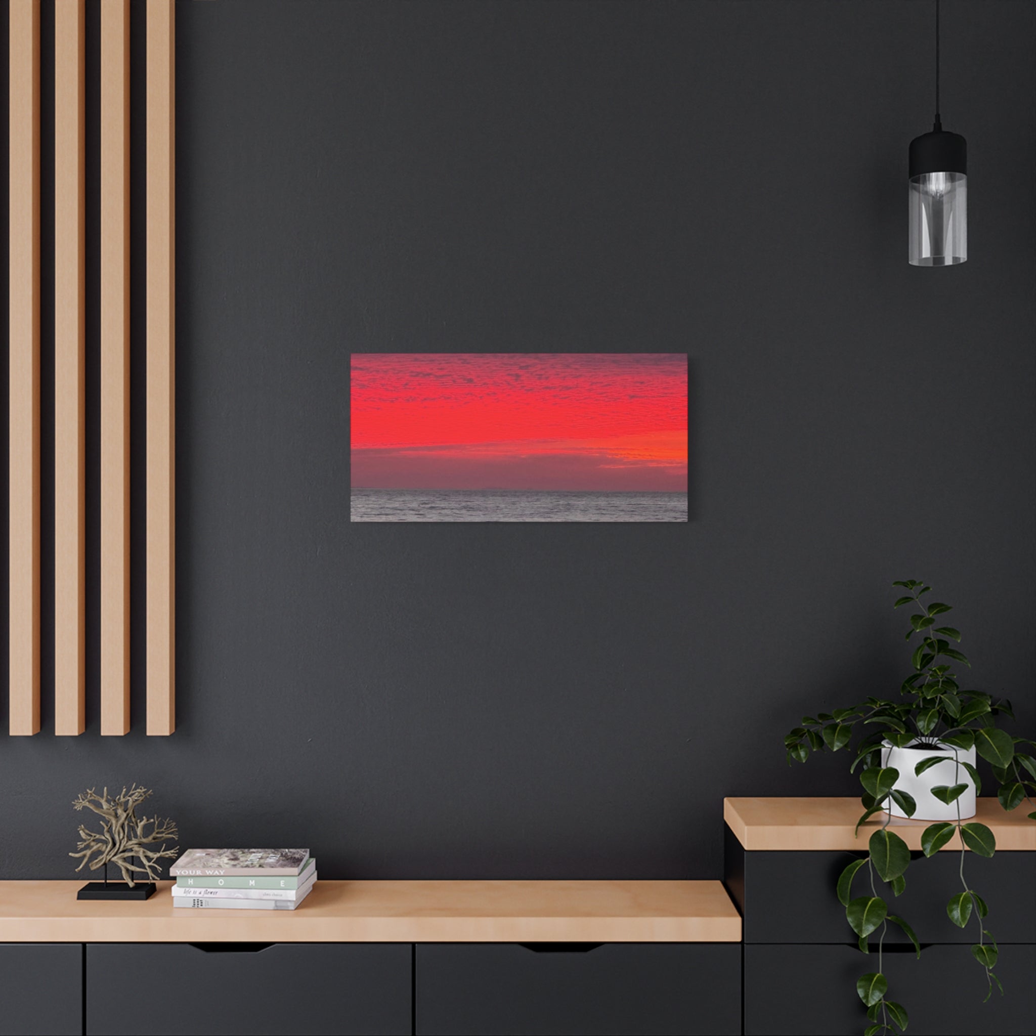 Sunset Horizon Matte Canvas Wall Art — Red Seascape Panorama, Stretched 1.25"