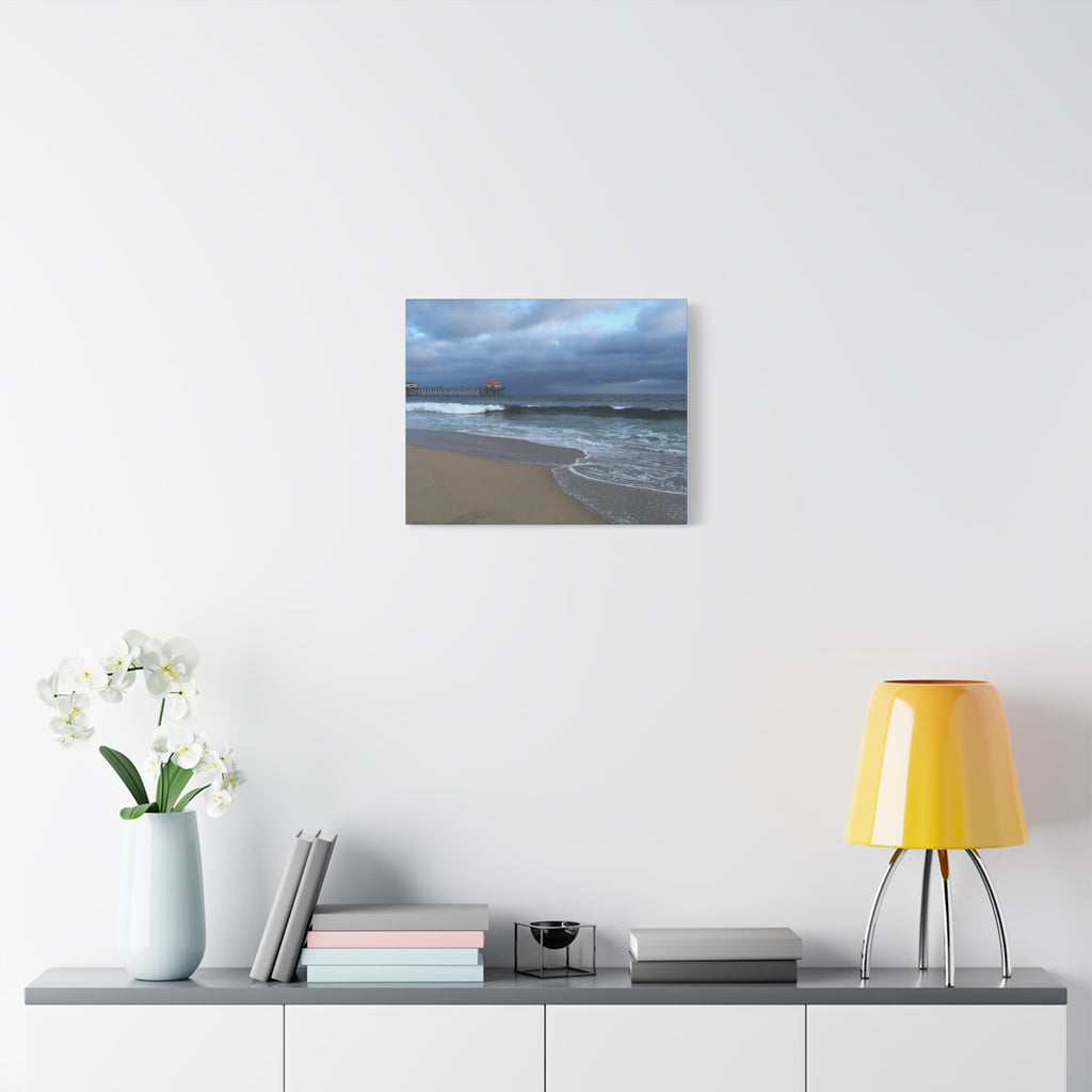 Ocean Pier Beach Canvas Print — Moody Seascape Matte Stretched Wall Art