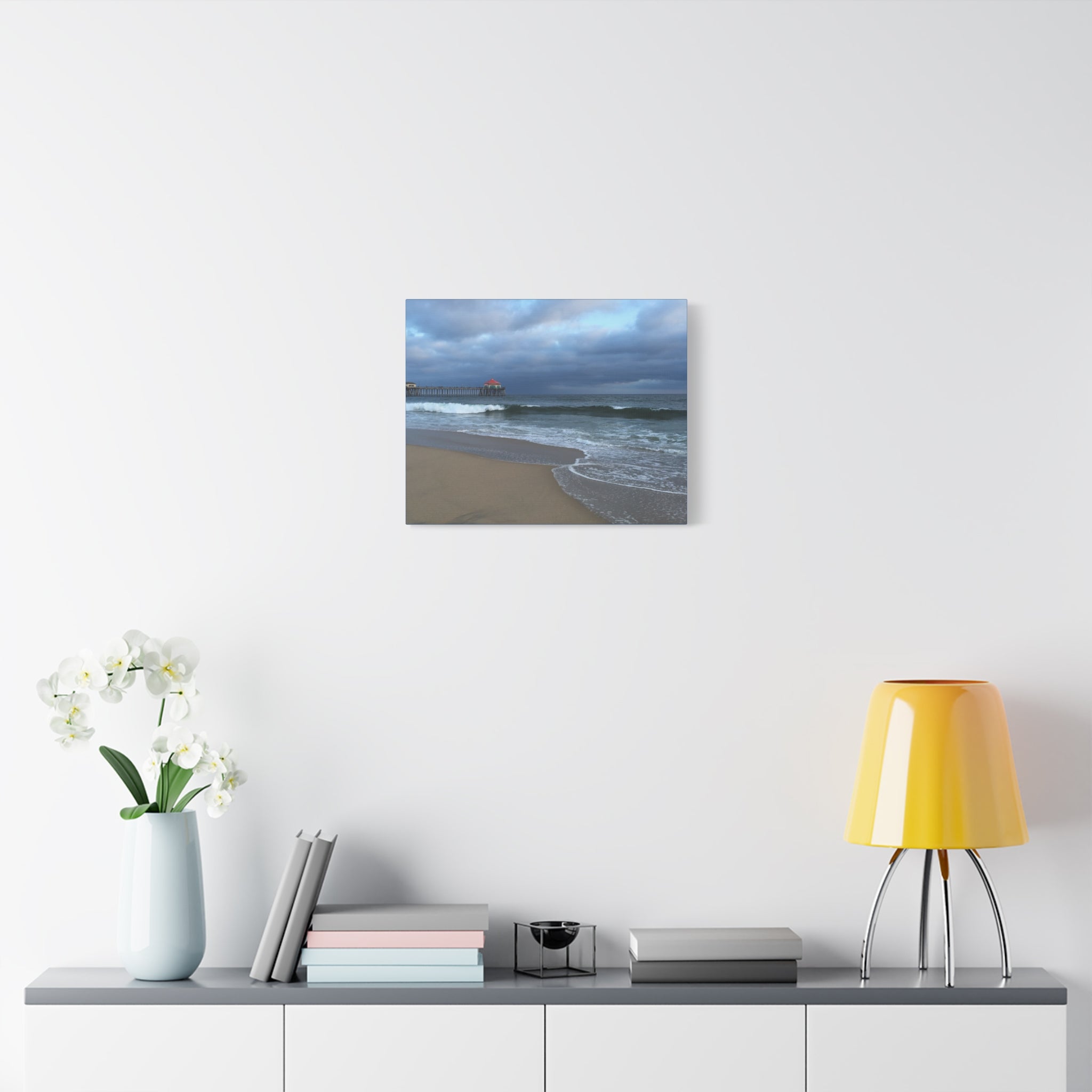 Ocean Pier Beach Canvas Print — Moody Seascape Matte Stretched Wall Art