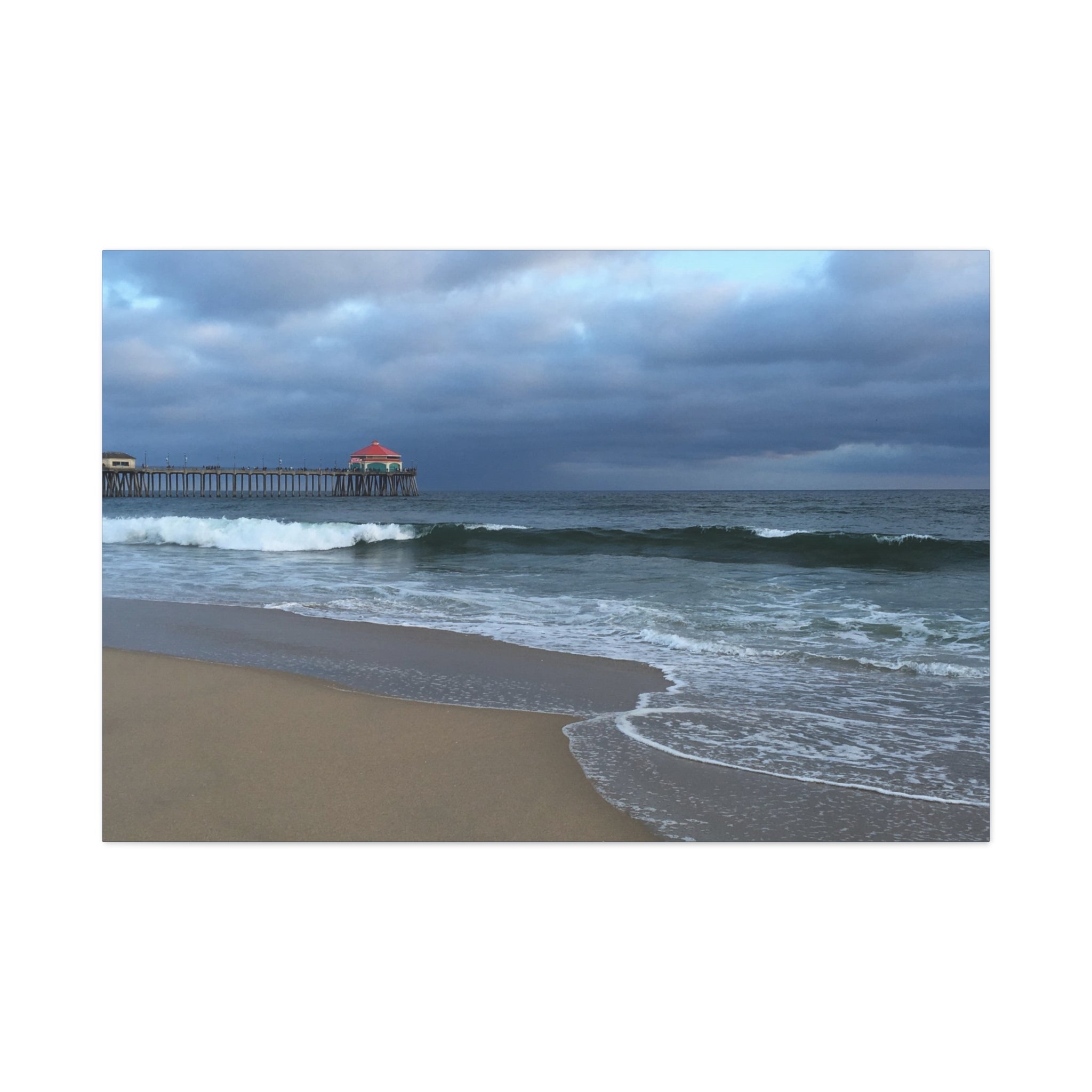 Ocean Pier Beach Canvas Print — Moody Seascape Matte Stretched Wall Art