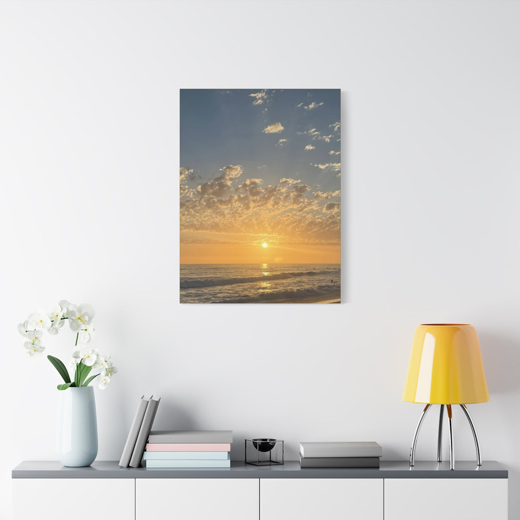 Sunset Over Ocean Matte Canvas Print — Beach Sunrise Wall Art (Stretched 1.25")
