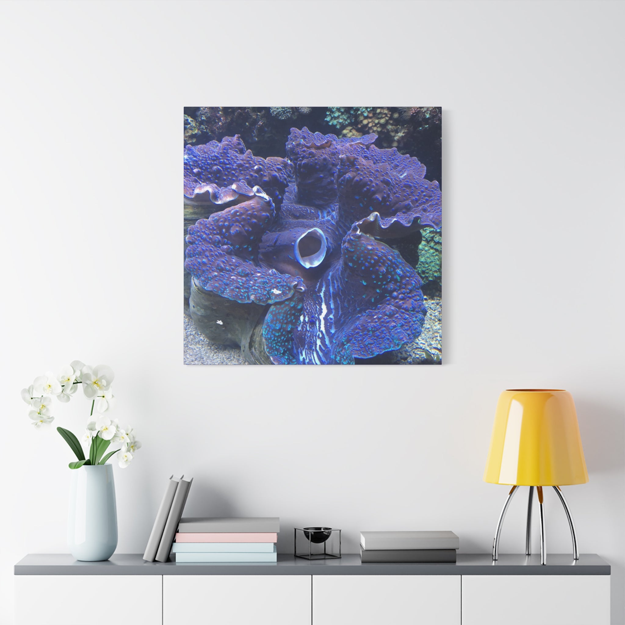 Blue Tridacna Clam Matte Canvas Print — Vibrant Ocean Coral Wall Art
