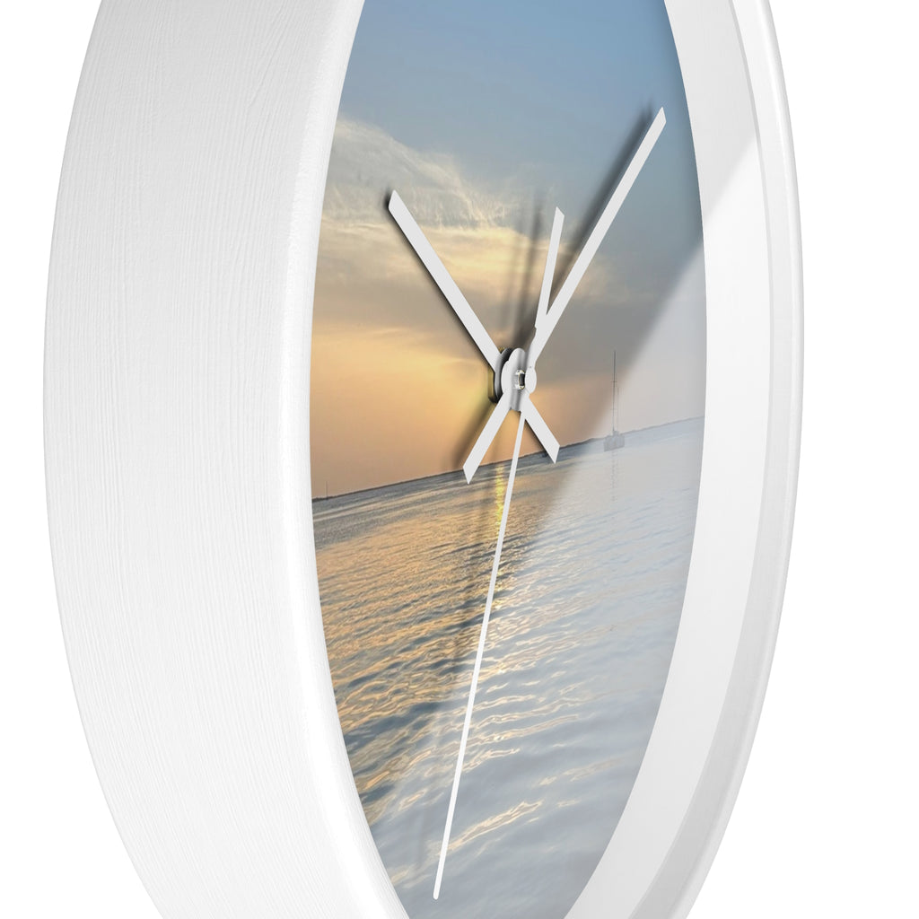Sunset Sail Wall Clock — Coastal Sunset Seascape Home Decor