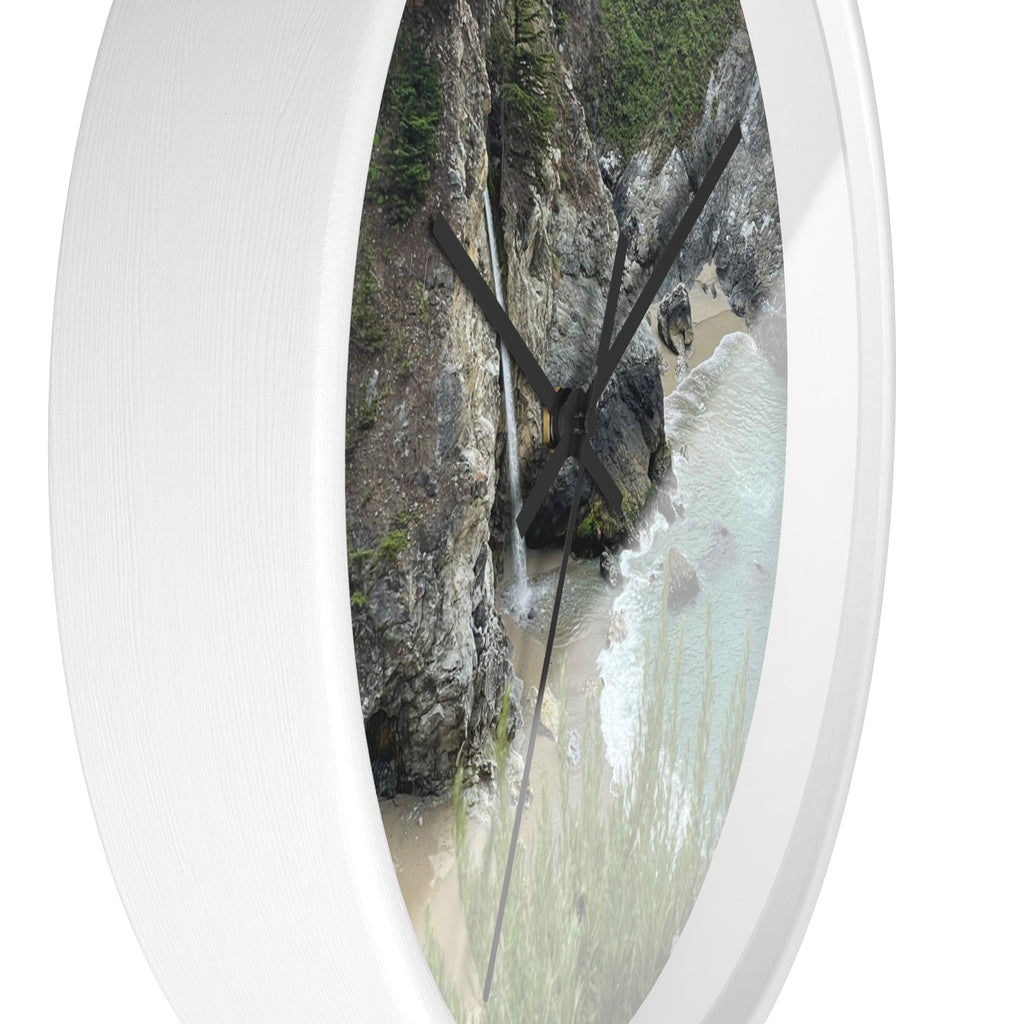 Coastal Cove Wall Clock — Beach Cliff & Waterfall Scenic Timepiece