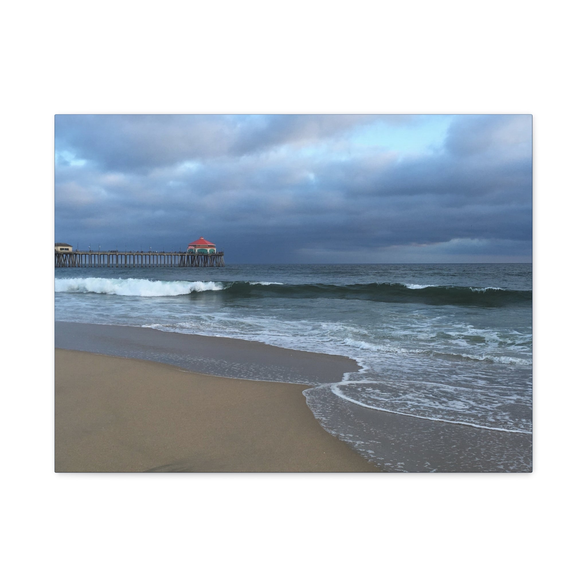 Ocean Pier Beach Canvas Print — Moody Seascape Matte Stretched Wall Art