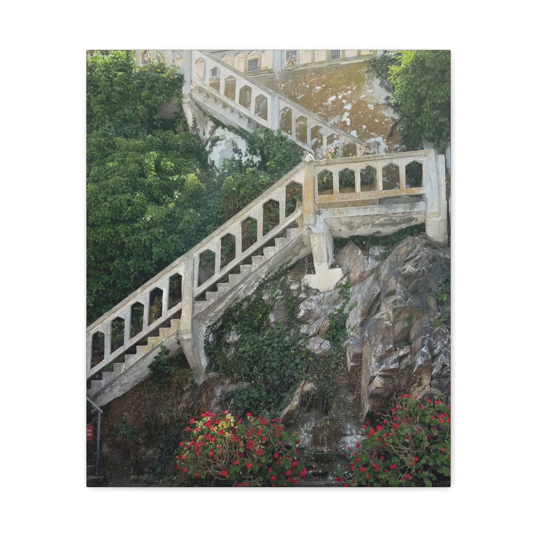 Mediterranean Staircase Matte Canvas Wall Art — Botanical Steps Landscape Print
