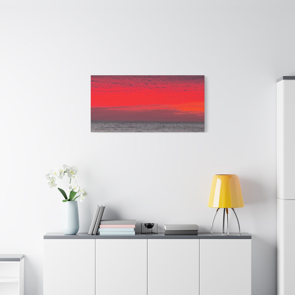 Sunset Horizon Matte Canvas Wall Art — Red Seascape Panorama, Stretched 1.25"
