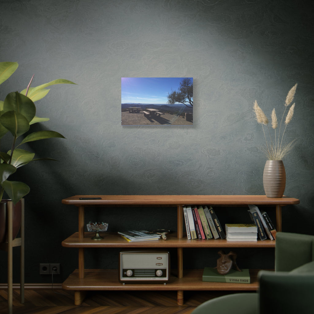 Sunlit Picnic Overlook Matte Canvas Print — Scenic Mountain View Wall Art