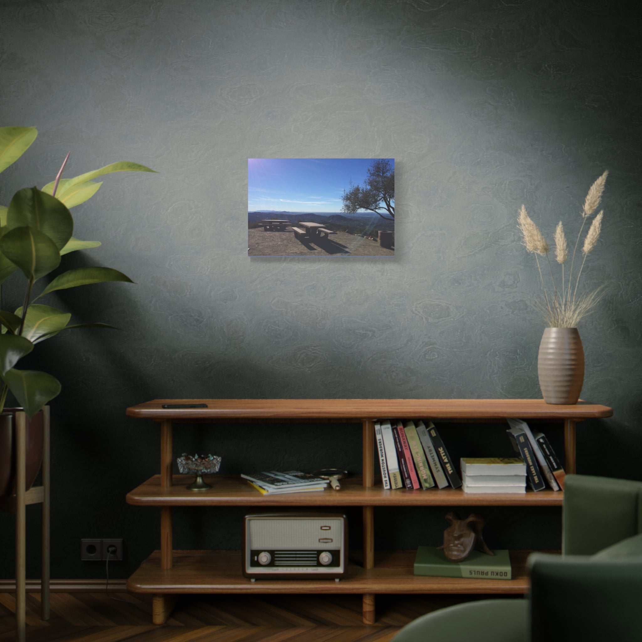 Sunlit Picnic Overlook Matte Canvas Print — Scenic Mountain View Wall Art