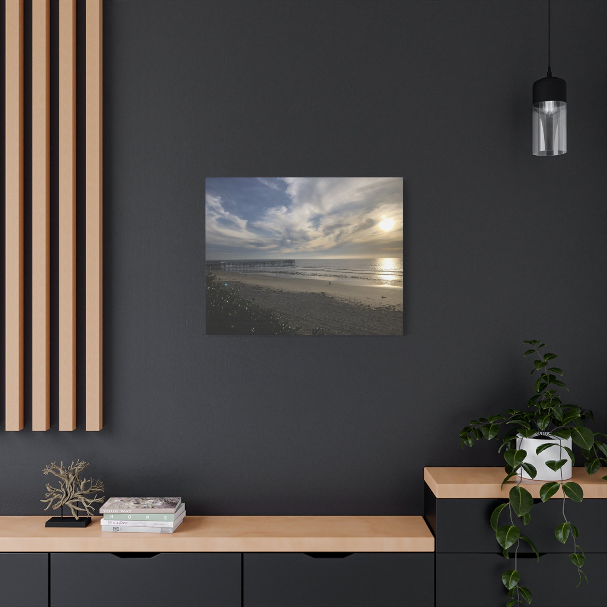 Sunset Pier Beach Canvas Print — Matte Stretched Wall Art