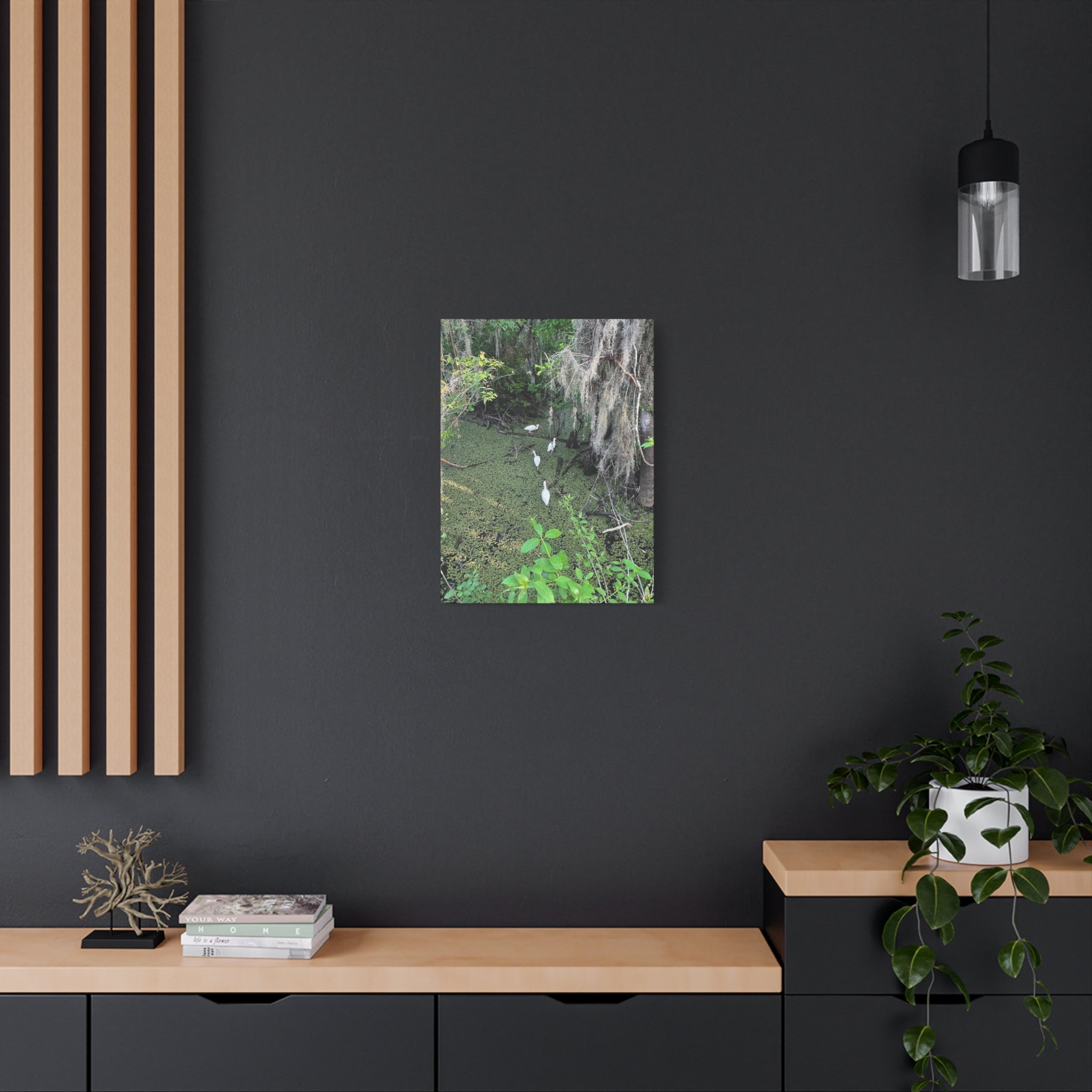 Swamp Egrets Canvas Print — Matte Stretched Nature Wall Art