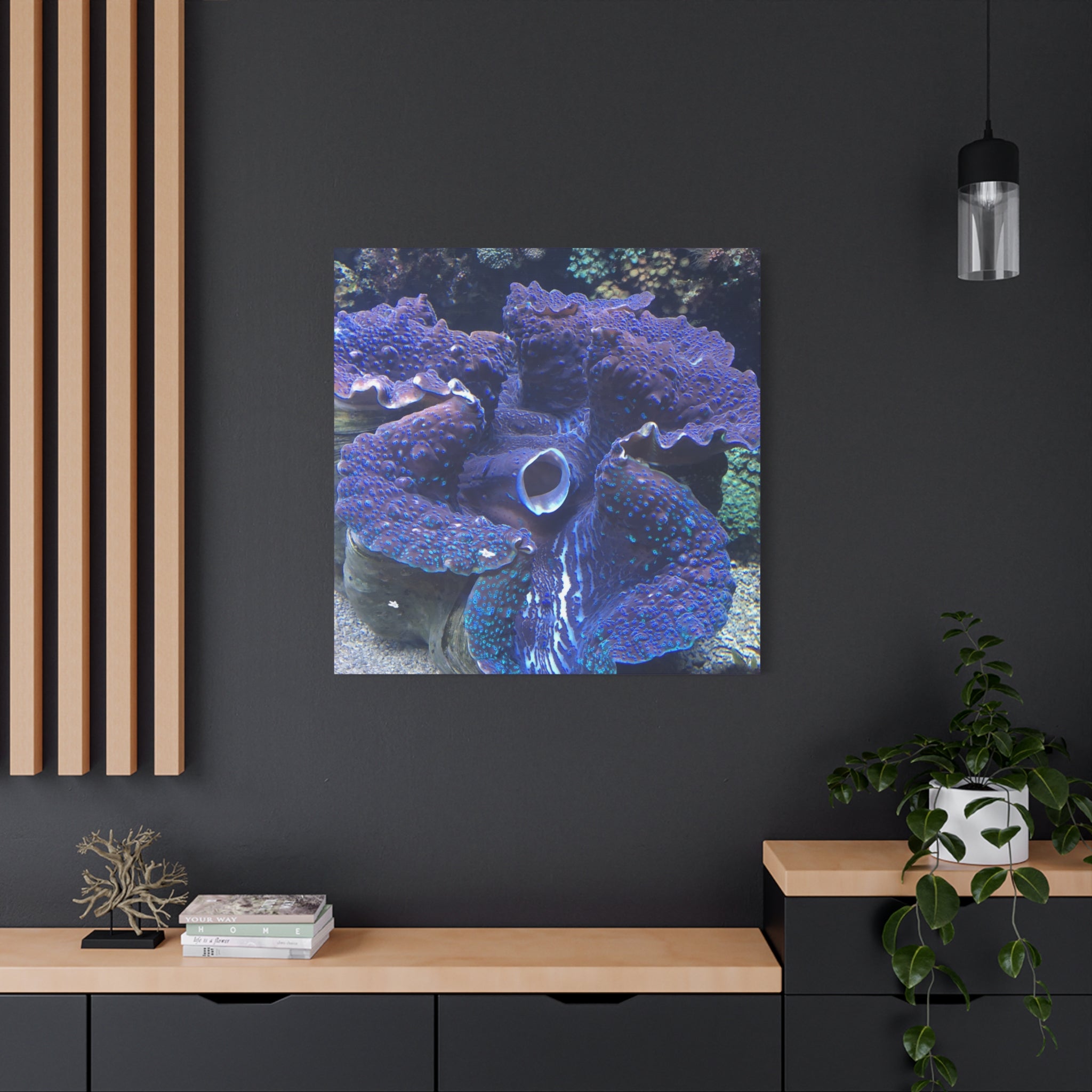 Blue Tridacna Clam Matte Canvas Print — Vibrant Ocean Coral Wall Art