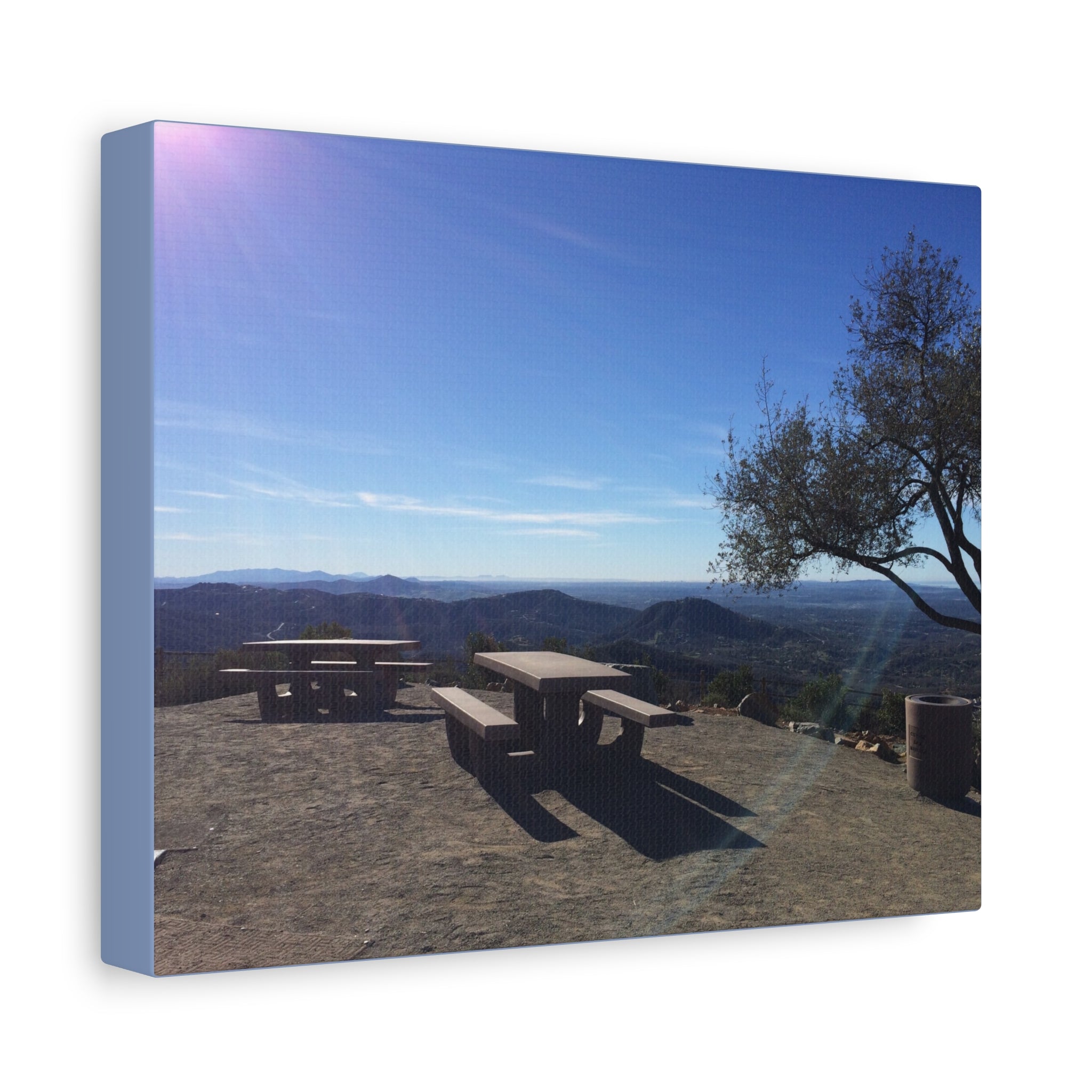 Sunlit Picnic Overlook Matte Canvas Print — Scenic Mountain View Wall Art