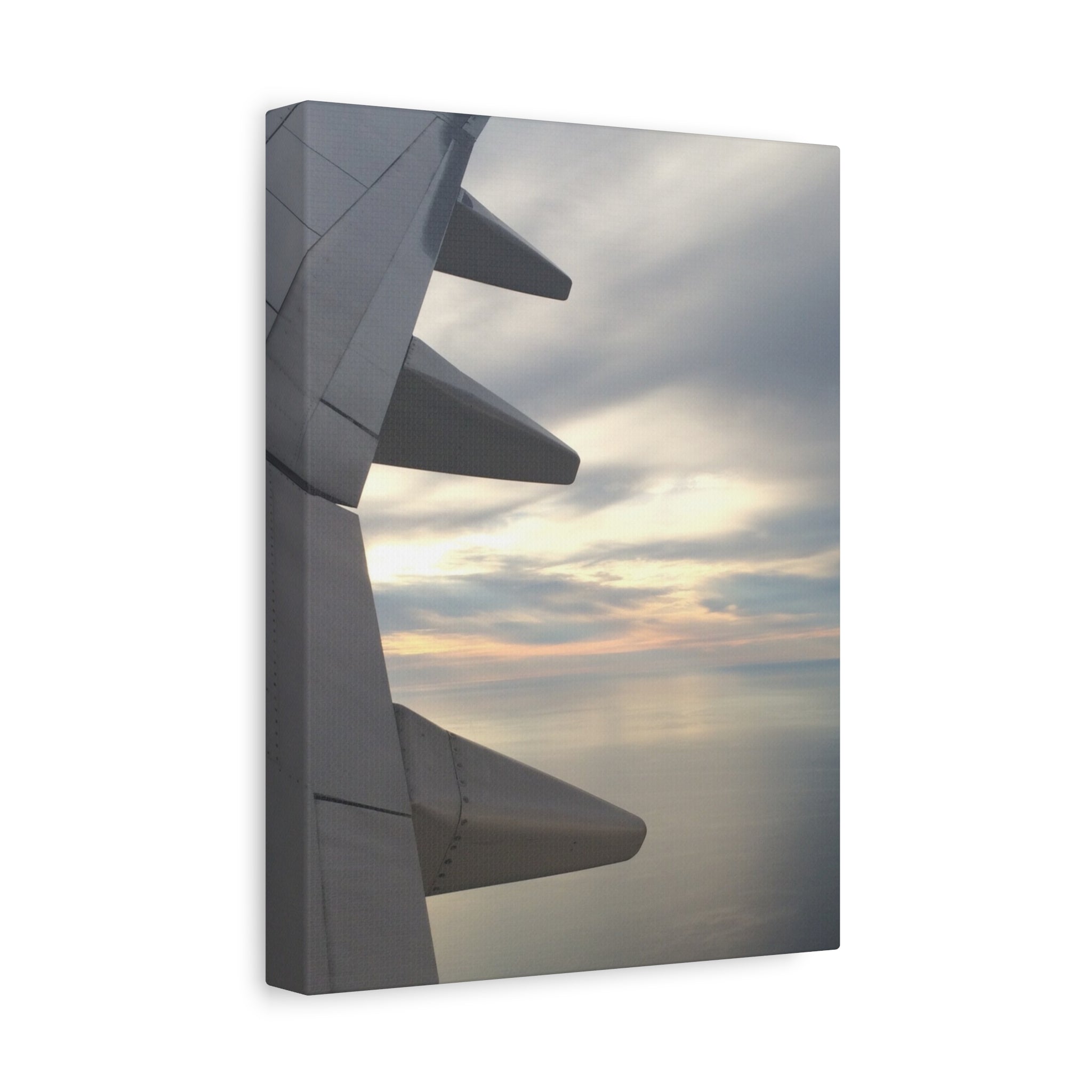 Airplane Wing Sunset Canvas Print — Matte Stretched Wall Art