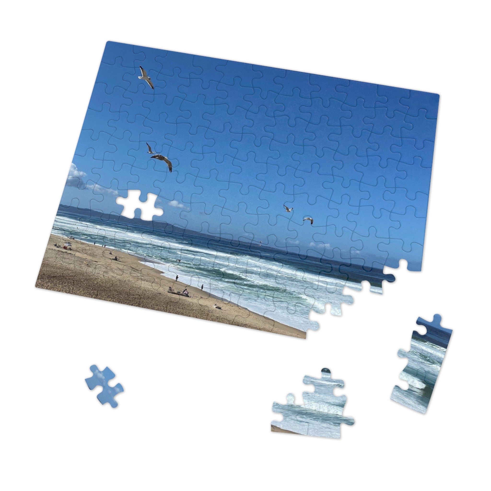 Seagulls Over Beach Jigsaw Puzzle with Tin — Coastal Relaxation Gift