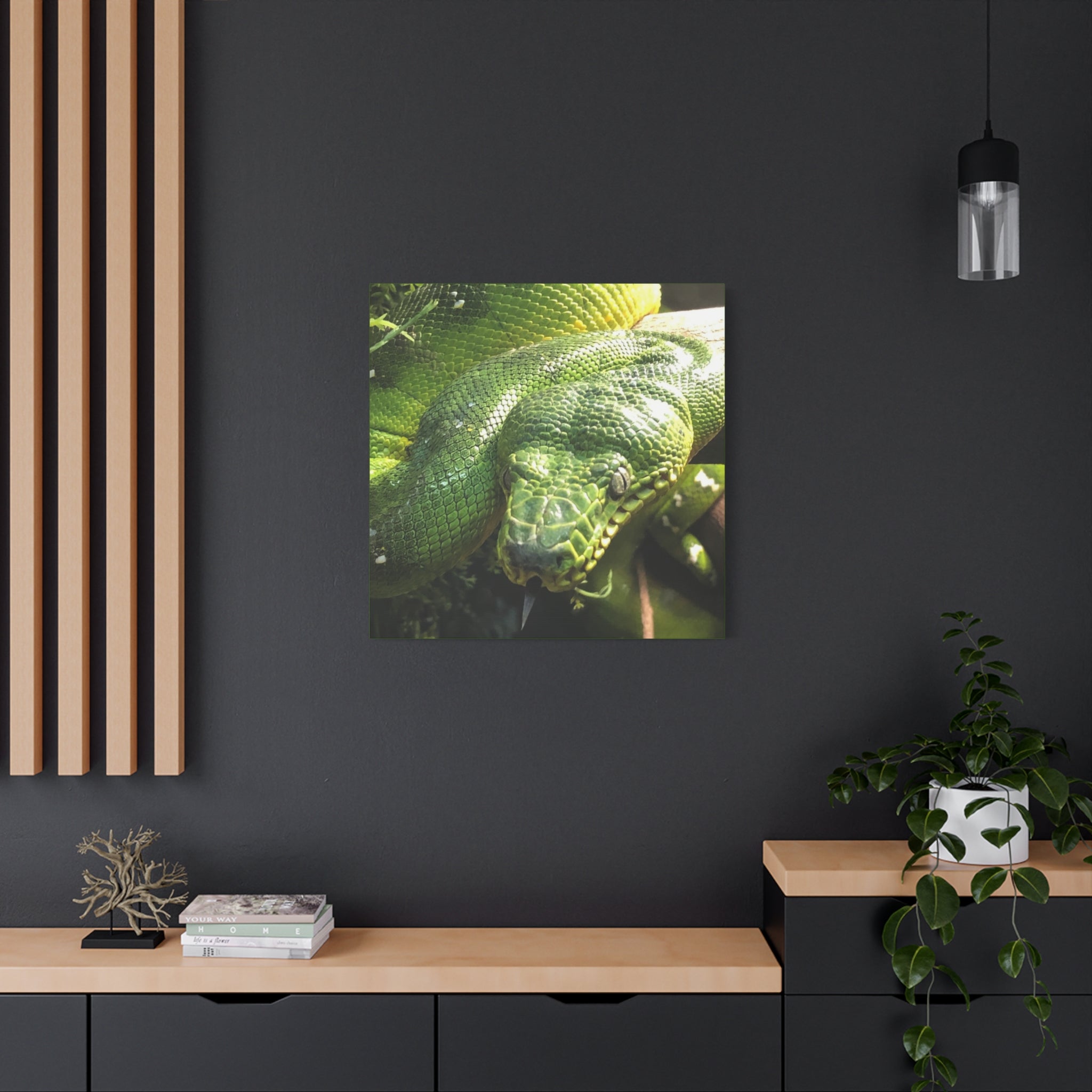 Green Tree Python Canvas Print — Tropical Snake Wall Art (Matte Stretched)
