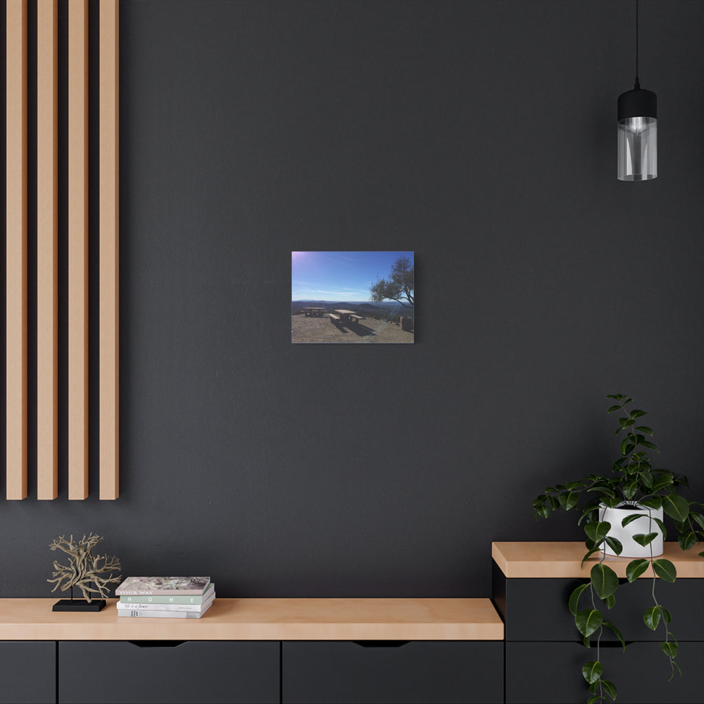 Sunlit Picnic Overlook Matte Canvas Print — Scenic Mountain View Wall Art