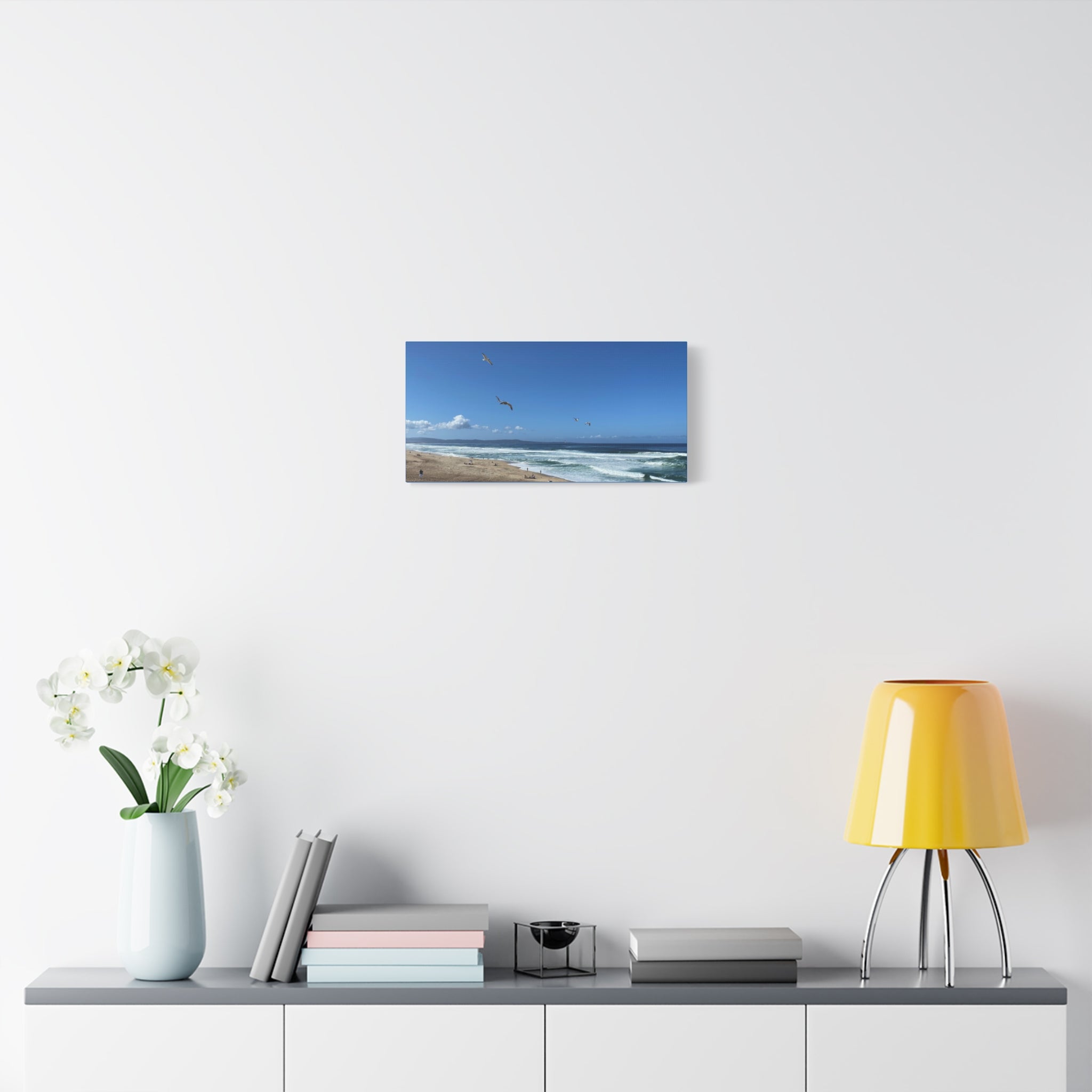 Coastal Seascape Canvas Print — Panoramic Beach with Seagulls