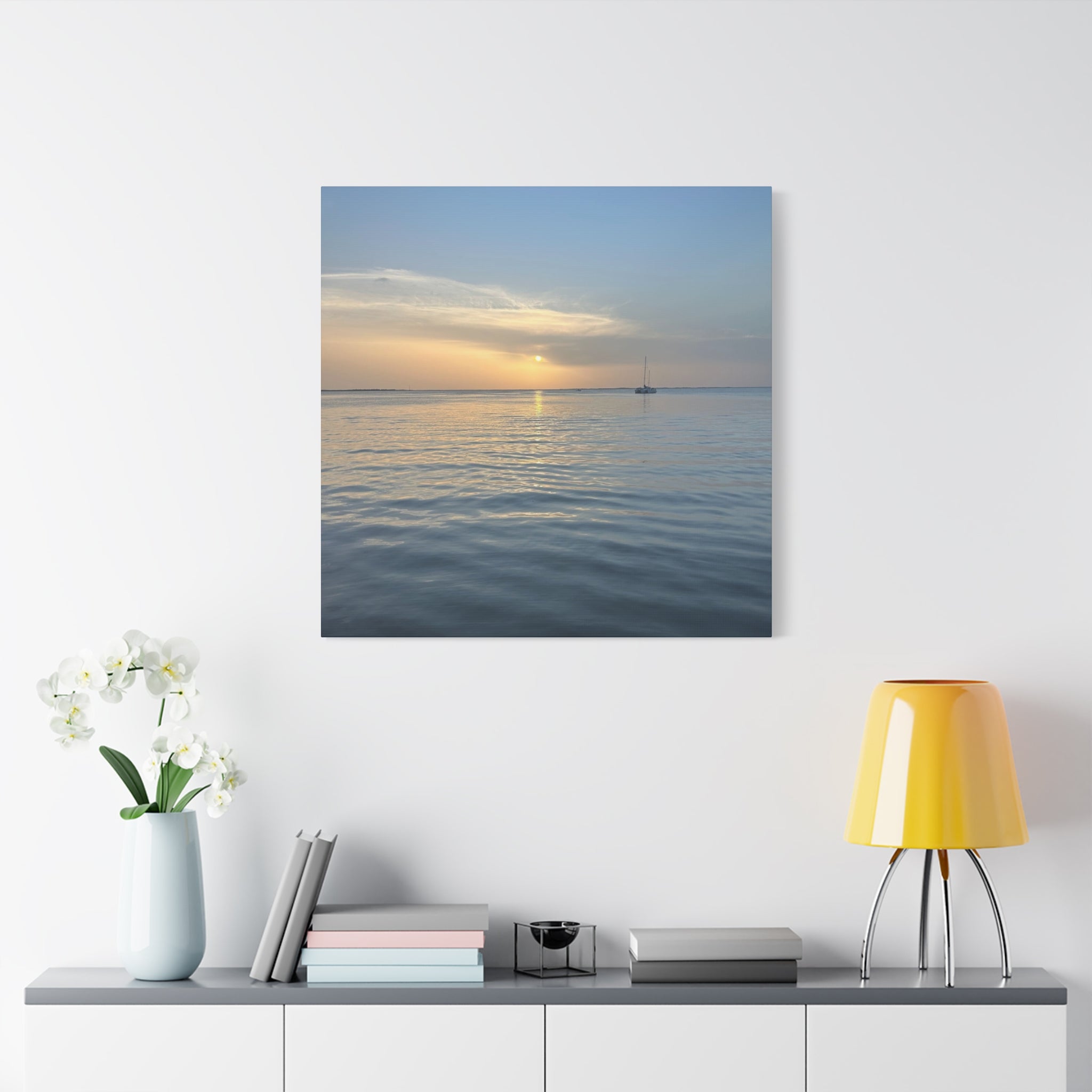 Sunset Sail Matte Canvas Print — Tranquil Ocean Wall Art, Stretched 1.25"