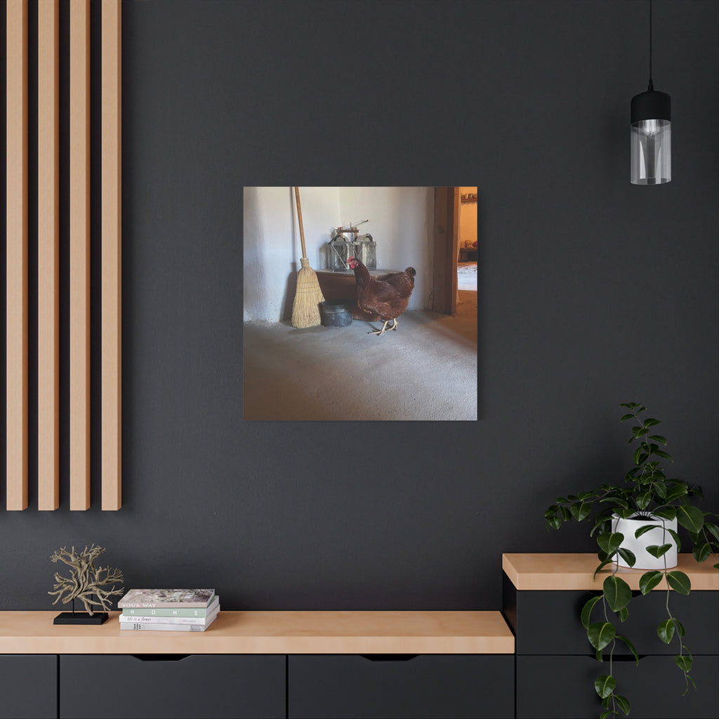 Farmhouse Chicken Canvas Print - Rustic Hen Matte Stretched Wall Art