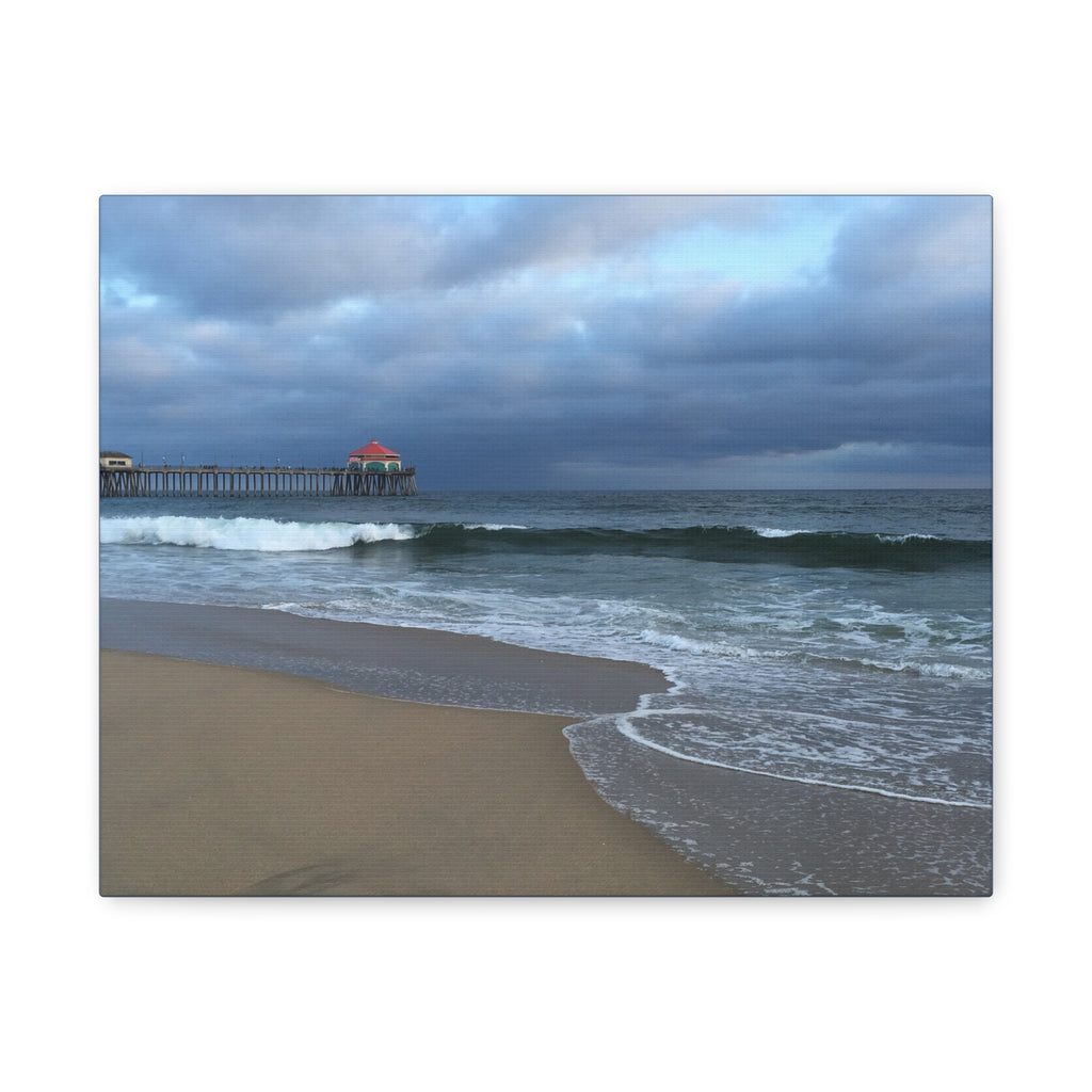 Ocean Pier Beach Canvas Print — Moody Seascape Matte Stretched Wall Art