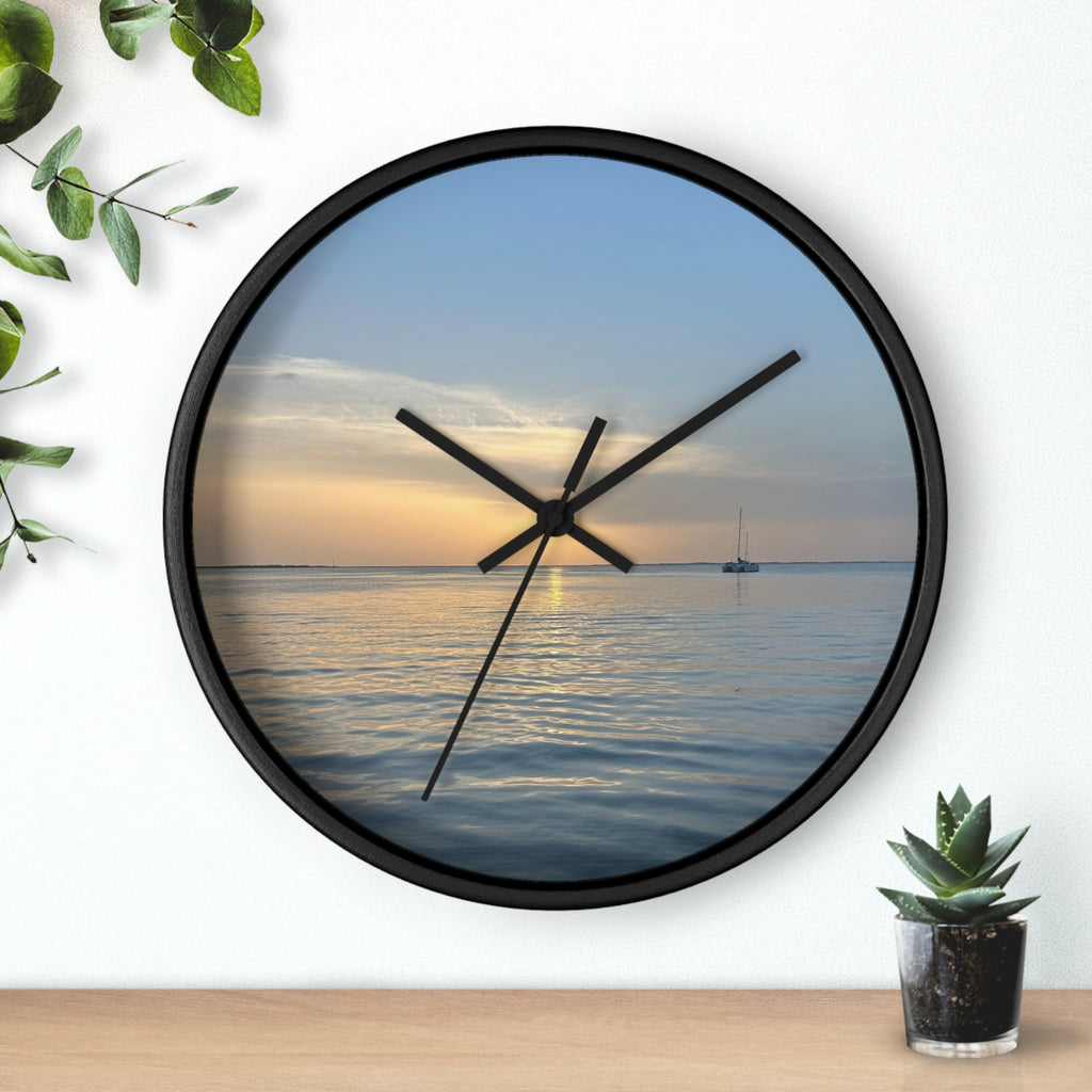 Sunset Sail Wall Clock — Coastal Sunset Seascape Home Decor