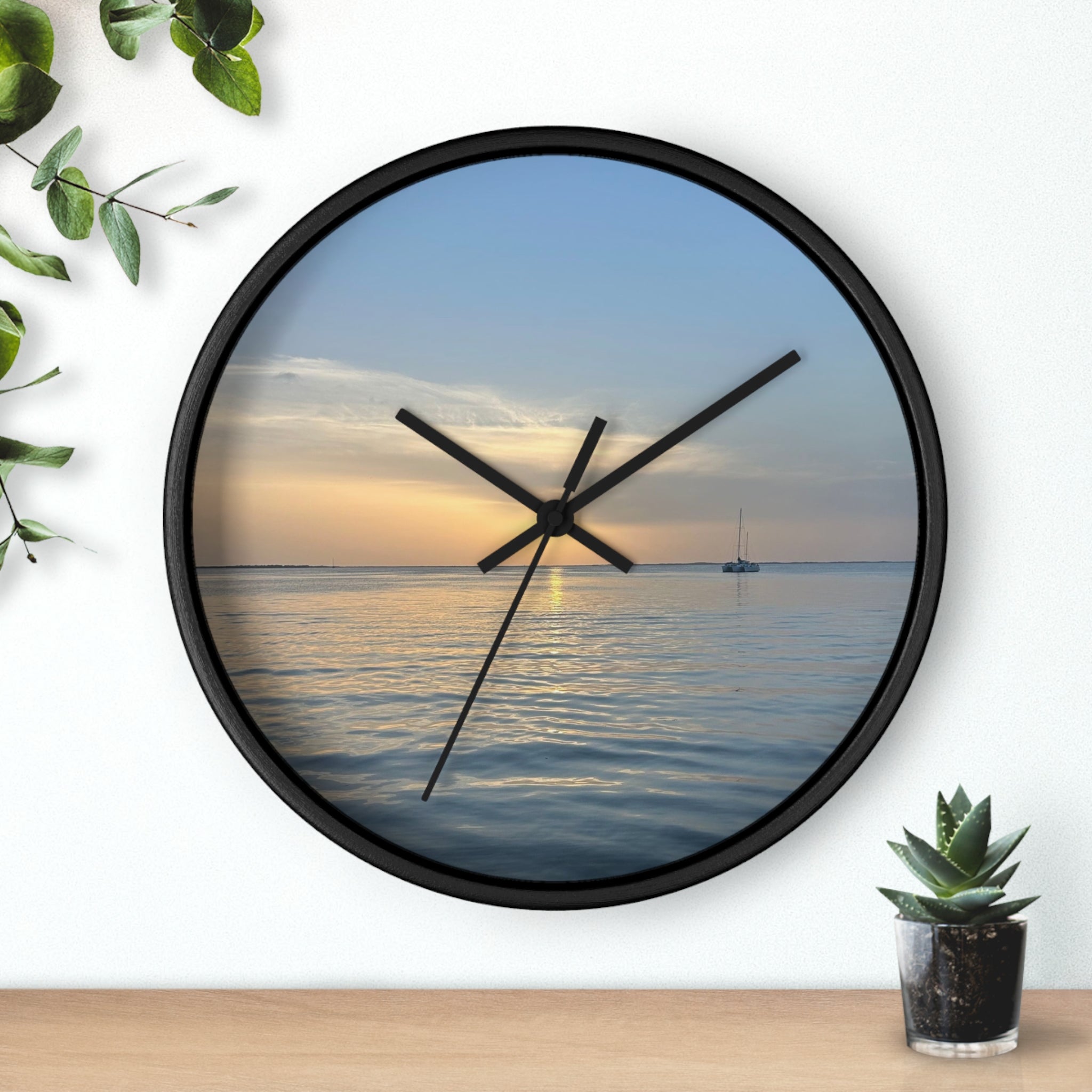 Sunset Sail Wall Clock — Coastal Sunset Seascape Home Decor