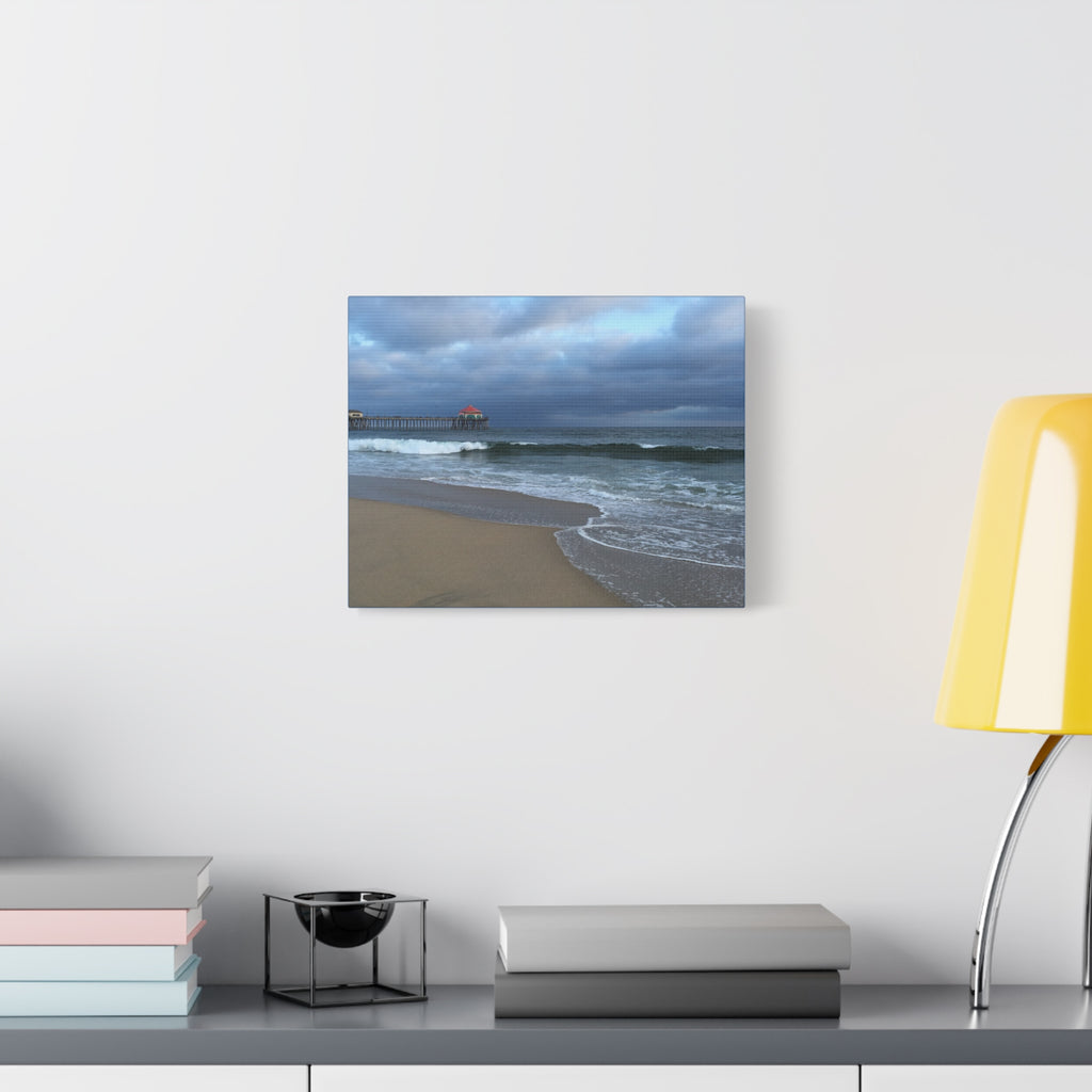 Ocean Pier Beach Canvas Print — Moody Seascape Matte Stretched Wall Art