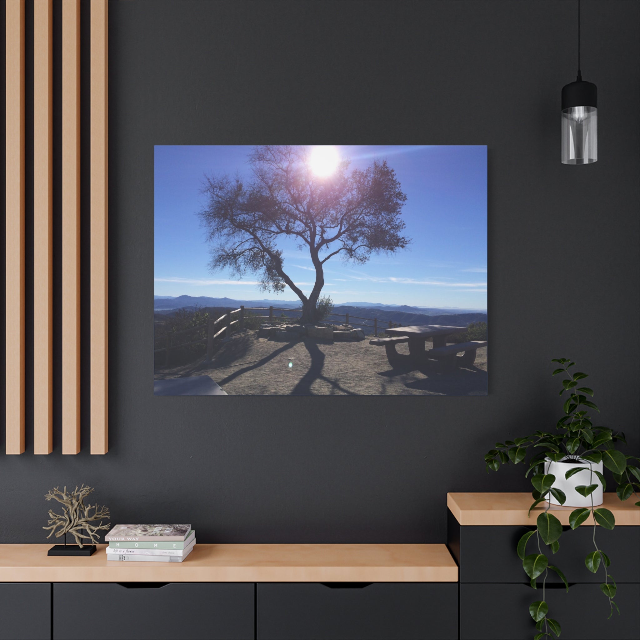 Sunlit Ridge Tree Matte Canvas Print — Scenic Landscape Wall Art
