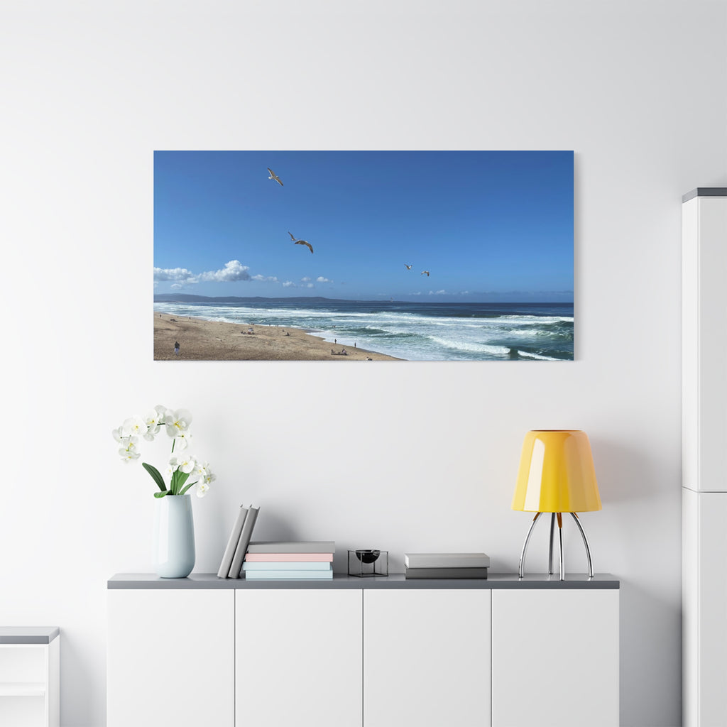 Coastal Seascape Canvas Print — Panoramic Beach with Seagulls